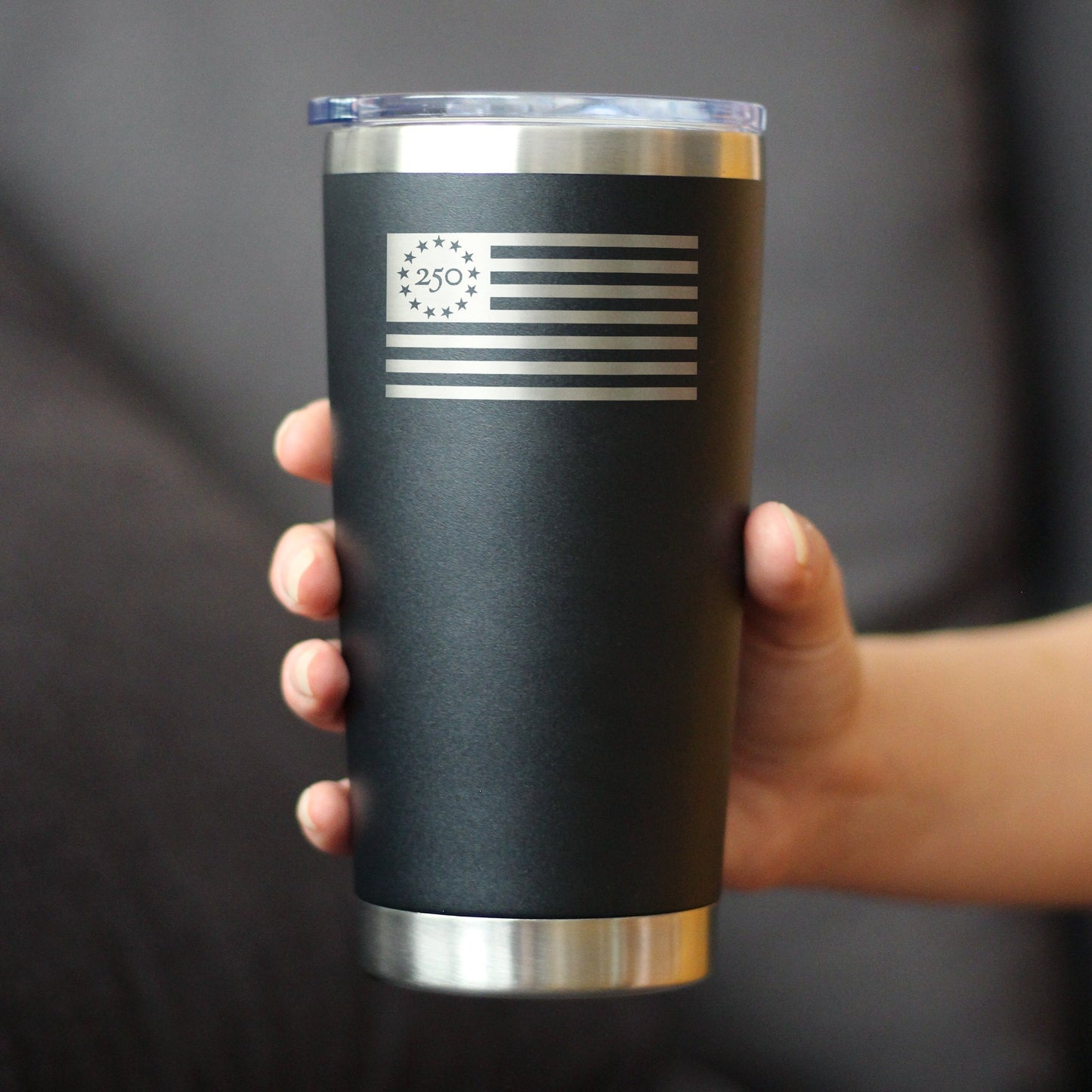 Freedom 250 Flag Logo Insulated Coffee Tumbler with Sliding Lid Official Merch for 250th Anniversary of the USA 20oz Stainless Steel Tumbler