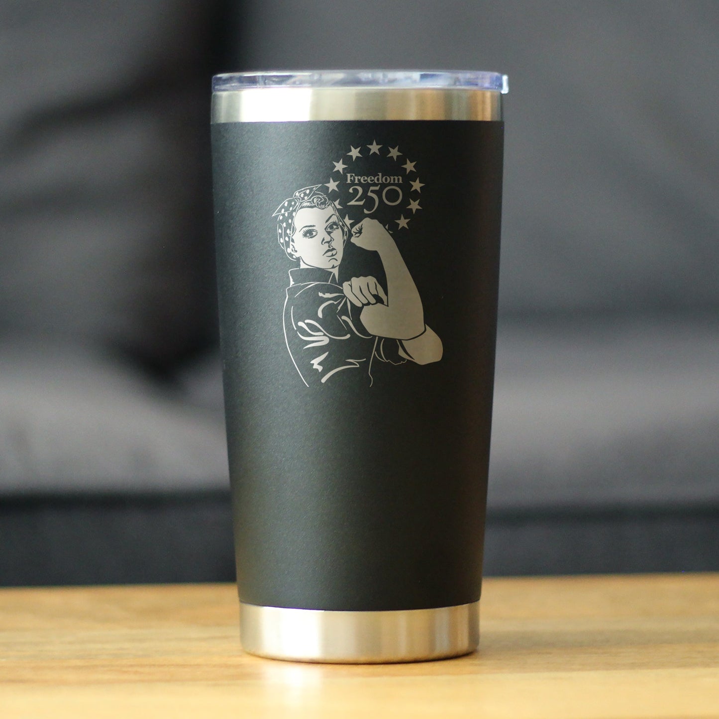 Freedom 250 Rosie the Riveter Insulated Coffee Tumbler with Sliding Lid Official Merch for 250th Anniversary of the USA 20oz Stainless Steel Tumbler