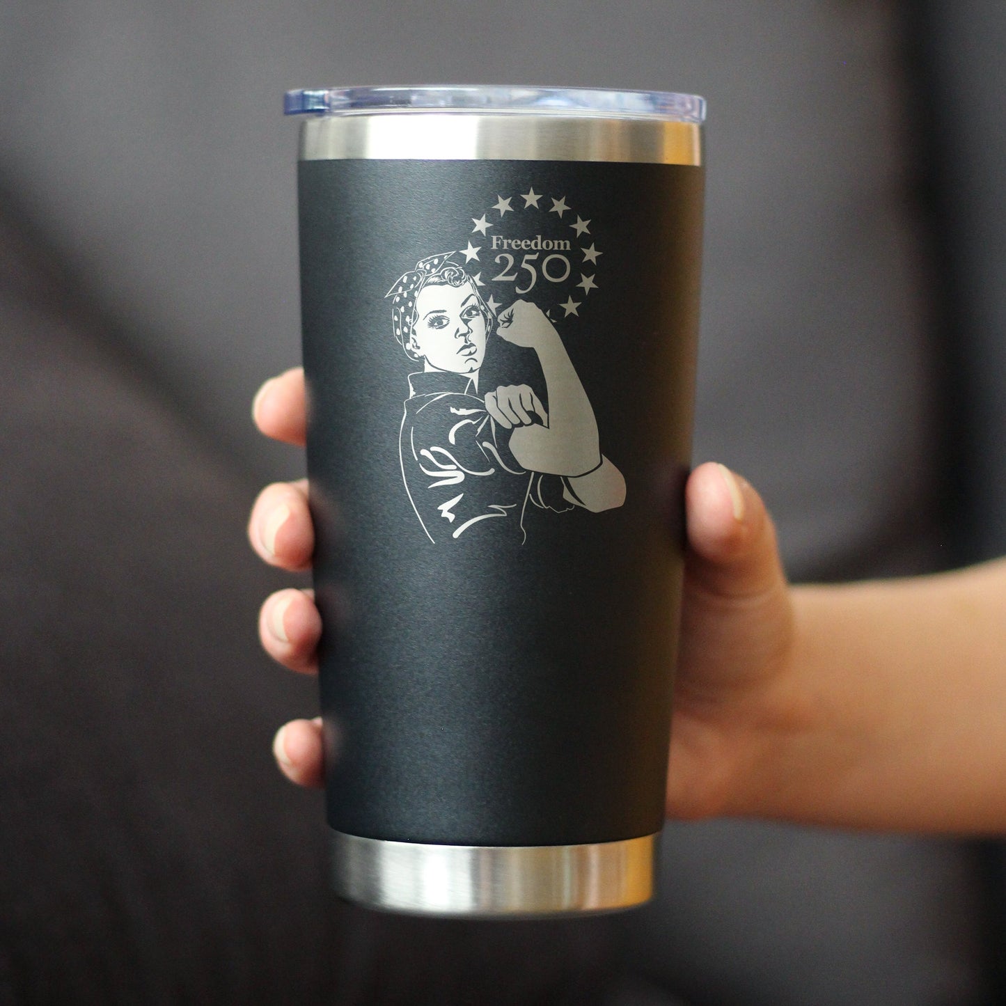 Freedom 250 Rosie the Riveter Insulated Coffee Tumbler with Sliding Lid Official Merch for 250th Anniversary of the USA 20oz Stainless Steel Tumbler