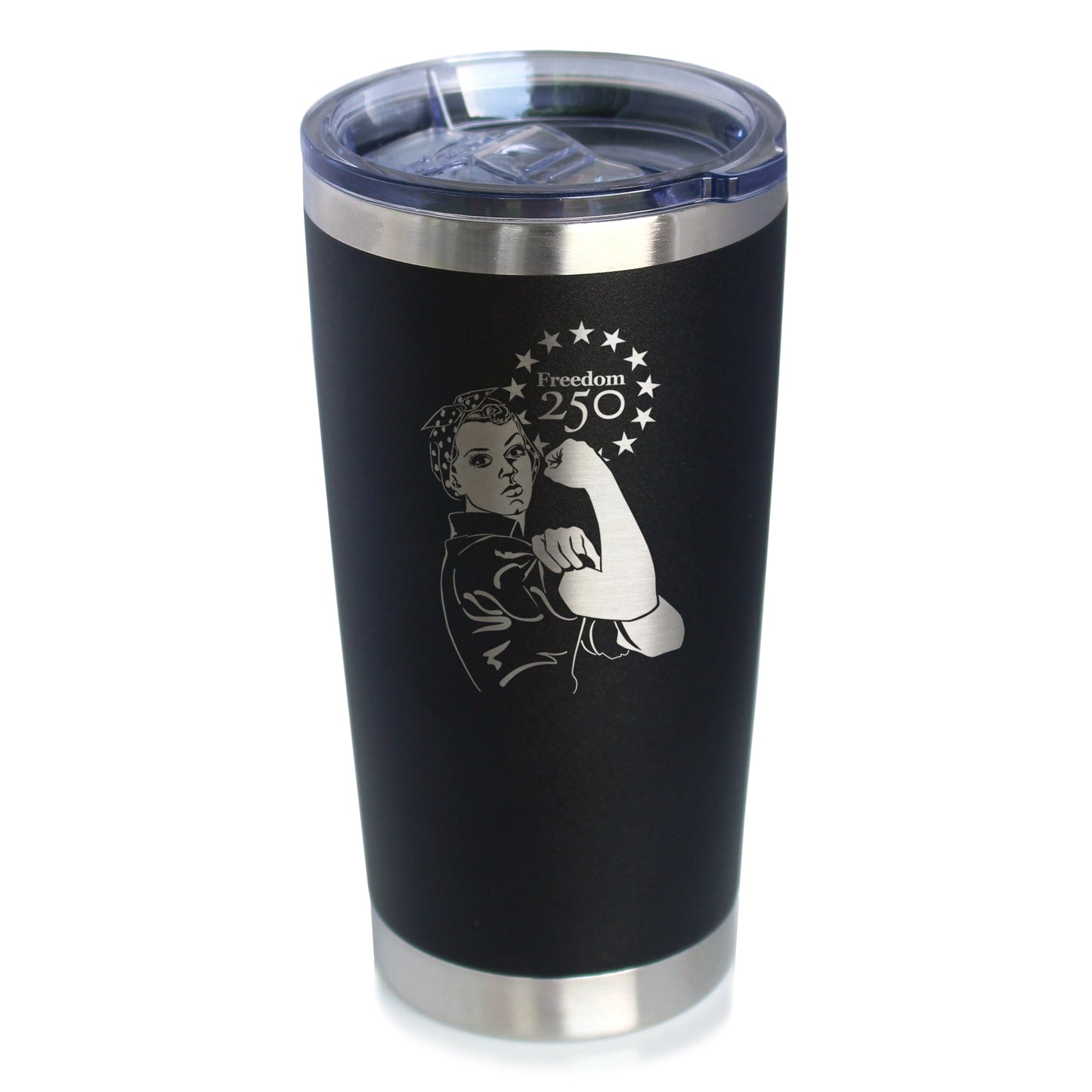 Freedom 250 Rosie the Riveter Insulated Coffee Tumbler with Sliding Lid Official Merch for 250th Anniversary of the USA 20oz Stainless Steel Tumbler