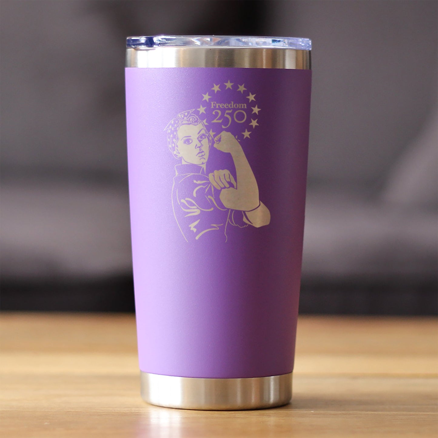 Freedom 250 Rosie the Riveter Insulated Coffee Tumbler with Sliding Lid Official Merch for 250th Anniversary of the USA 20oz Stainless Steel Tumbler