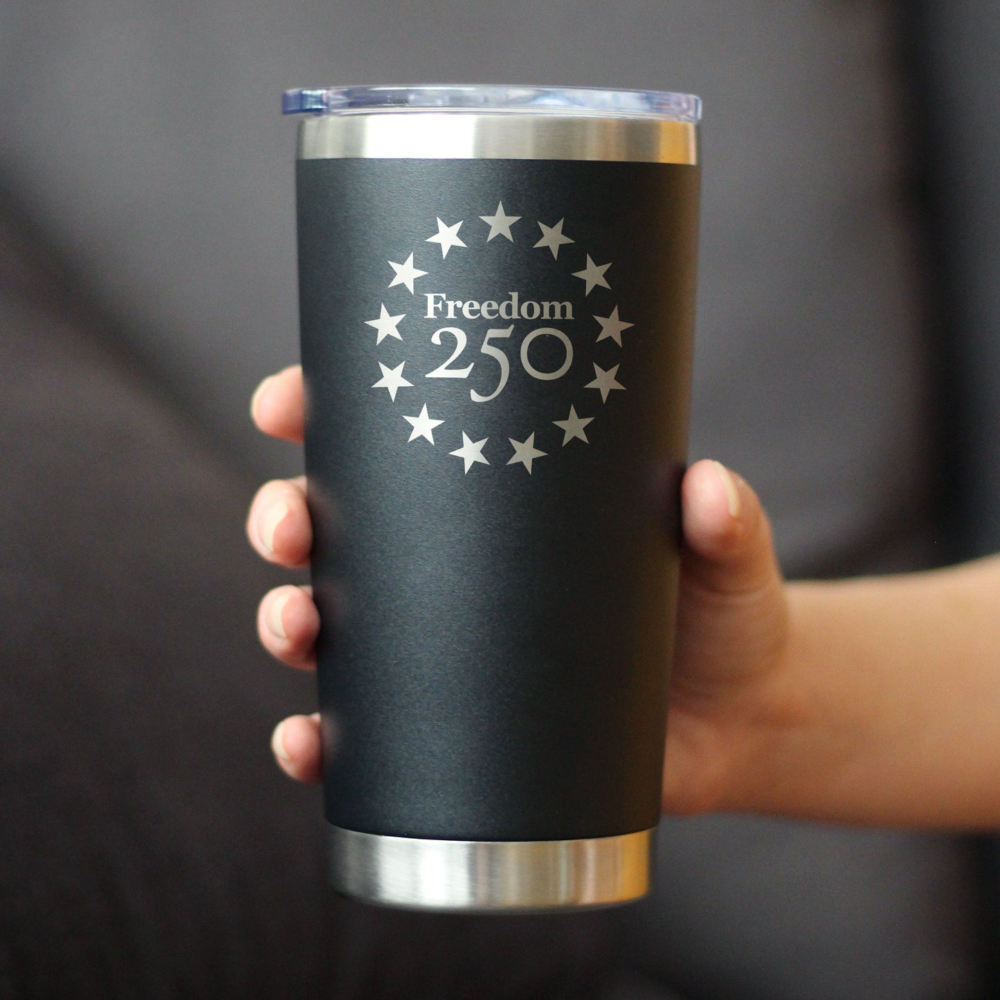 Freedom 250 Betsy Ross Logo Insulated Coffee Tumbler with Sliding Lid Official Merch for 250th Anniversary of the USA 20oz Stainless Steel Tumbler
