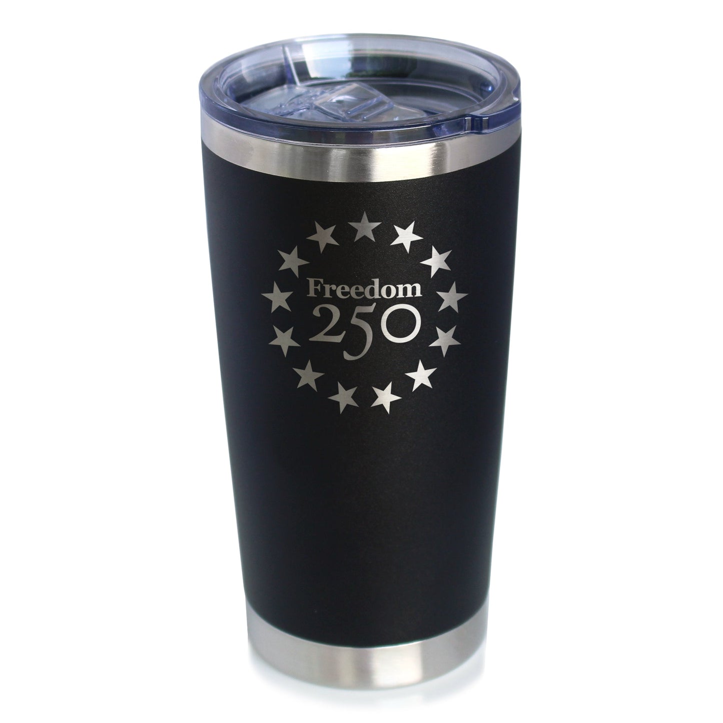 Freedom 250 Betsy Ross Logo Insulated Coffee Tumbler with Sliding Lid Official Merch for 250th Anniversary of the USA 20oz Stainless Steel Tumbler