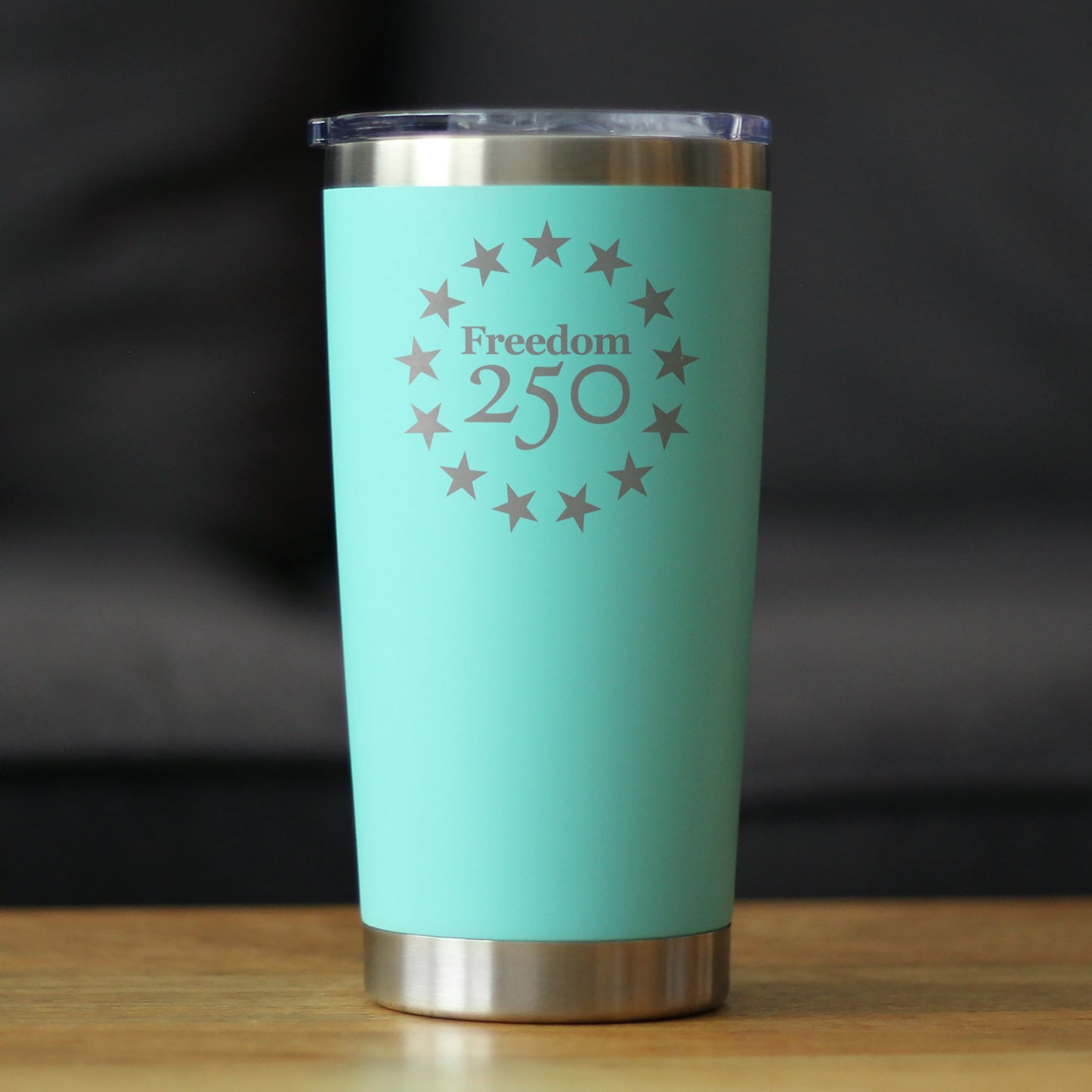 Freedom 250 Betsy Ross Logo Insulated Coffee Tumbler with Sliding Lid Official Merch for 250th Anniversary of the USA 20oz Stainless Steel Tumbler