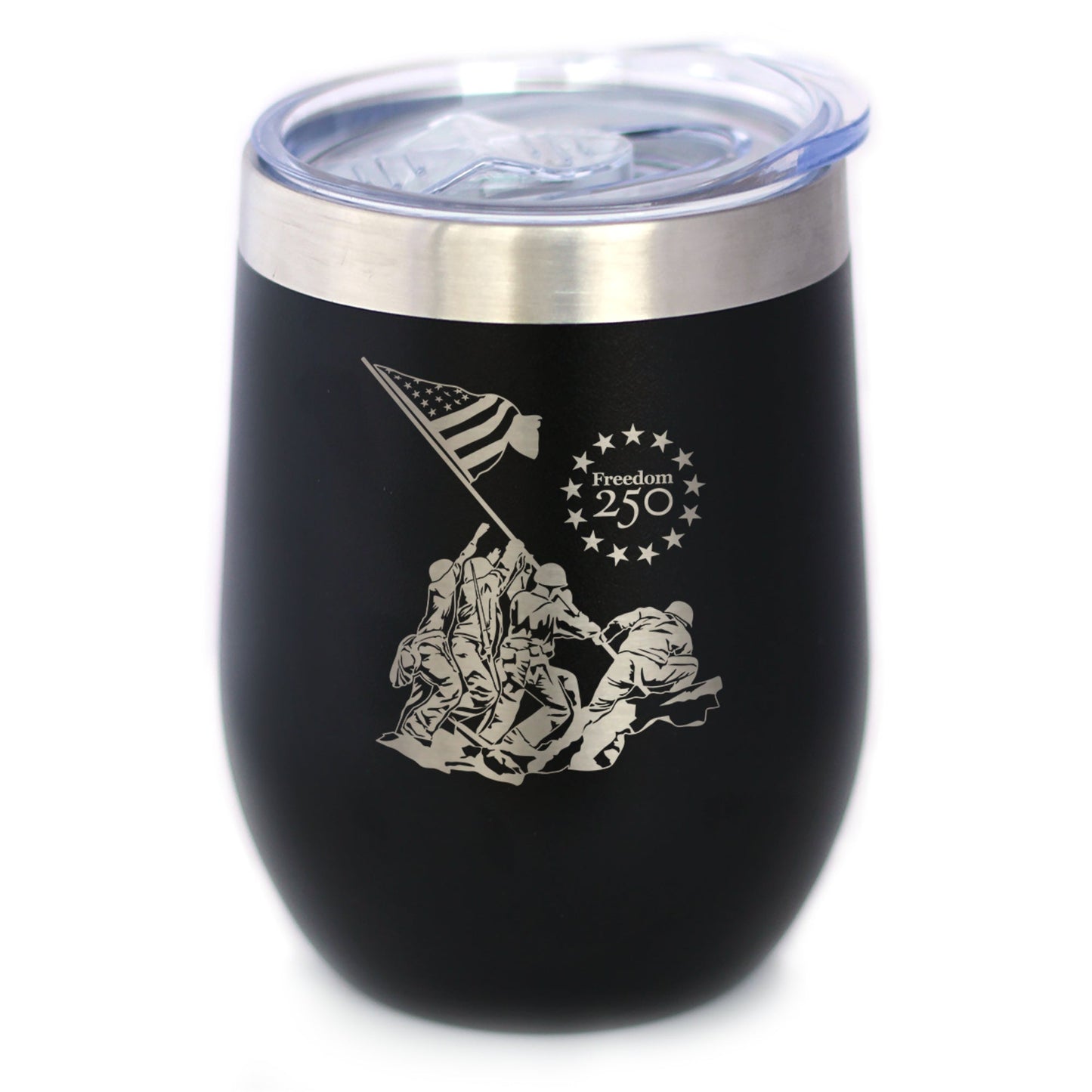 Freedom 250 Raising the Flag on Iwo Jima Insulated Wine Tumbler with Sliding Lid Official Merch for 250th Anniversary of the USA 12oz Stainless Steel Tumbler