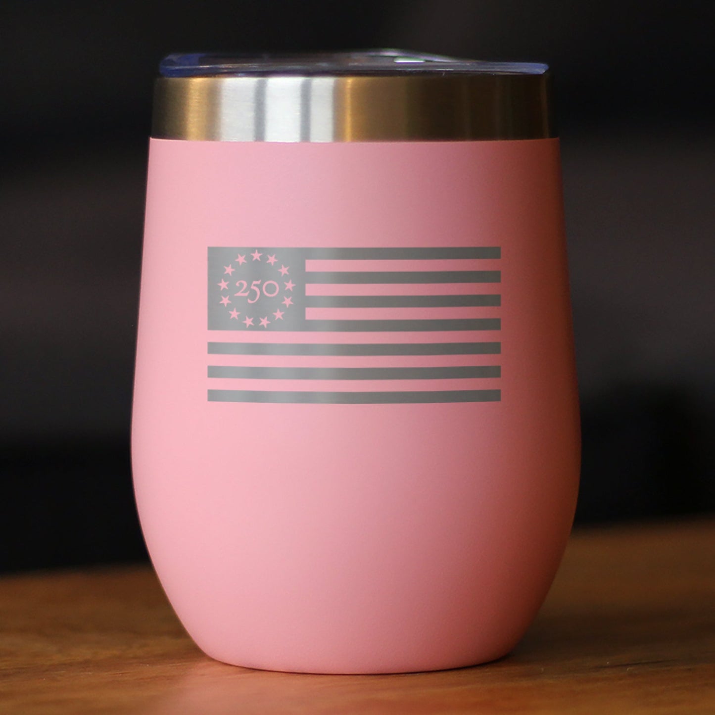 Freedom 250 Flag Logo Insulated Wine Tumbler with Sliding Lid Official Merch for 250th Anniversary of the USA 12oz Stainless Steel Tumbler