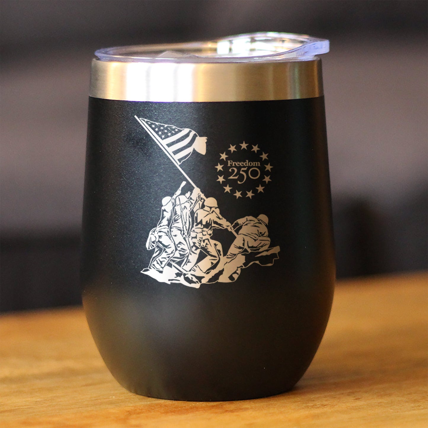 Freedom 250 Raising the Flag on Iwo Jima Insulated Wine Tumbler with Sliding Lid Official Merch for 250th Anniversary of the USA 12oz Stainless Steel Tumbler