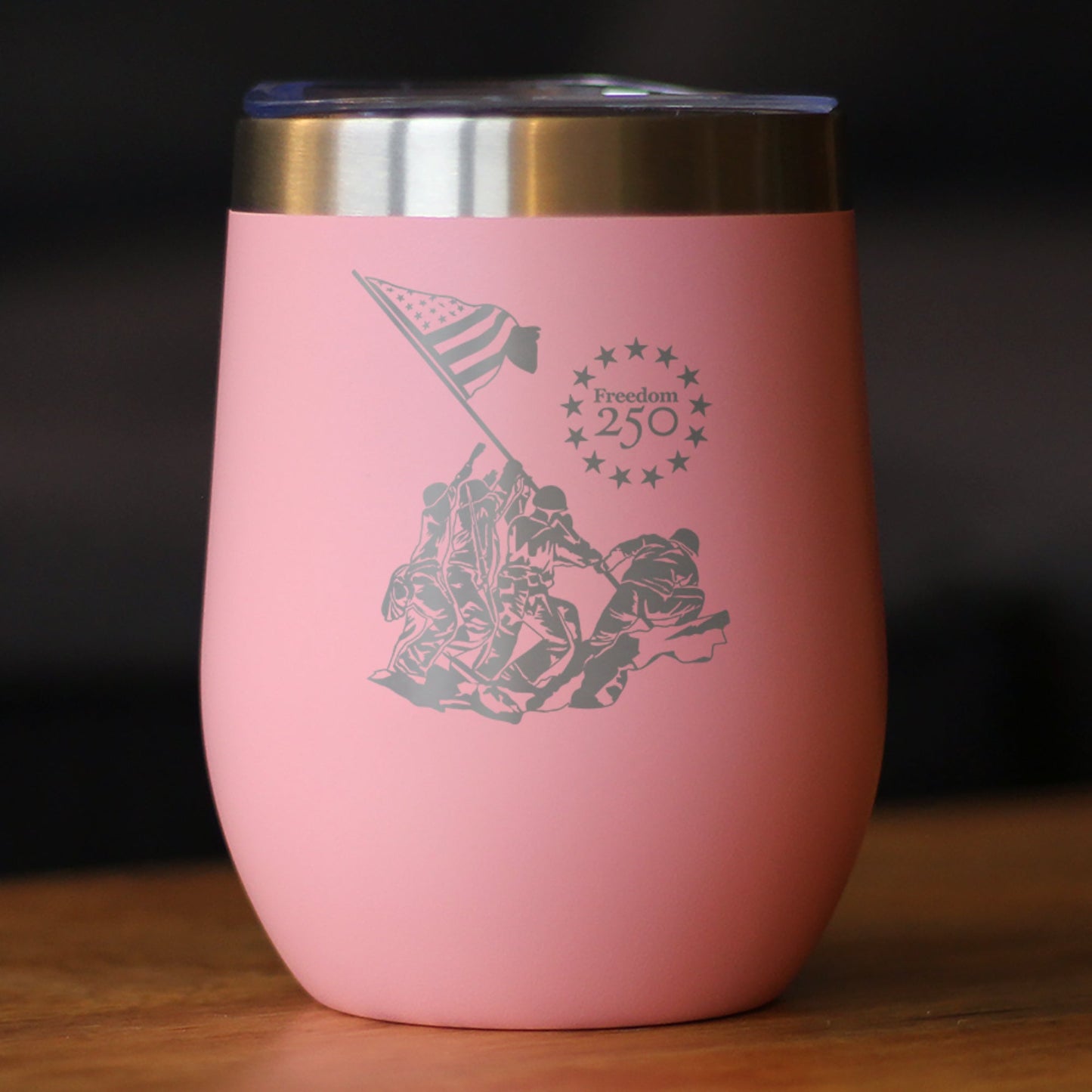 Freedom 250 Raising the Flag on Iwo Jima Insulated Wine Tumbler with Sliding Lid Official Merch for 250th Anniversary of the USA 12oz Stainless Steel Tumbler