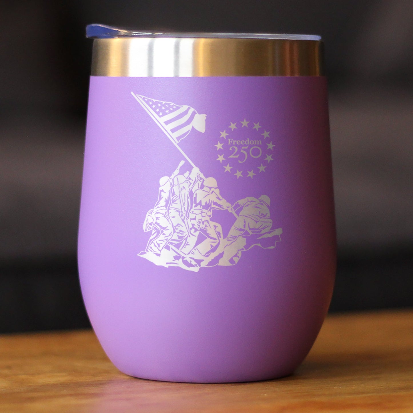 Freedom 250 Raising the Flag on Iwo Jima Insulated Wine Tumbler with Sliding Lid Official Merch for 250th Anniversary of the USA 12oz Stainless Steel Tumbler