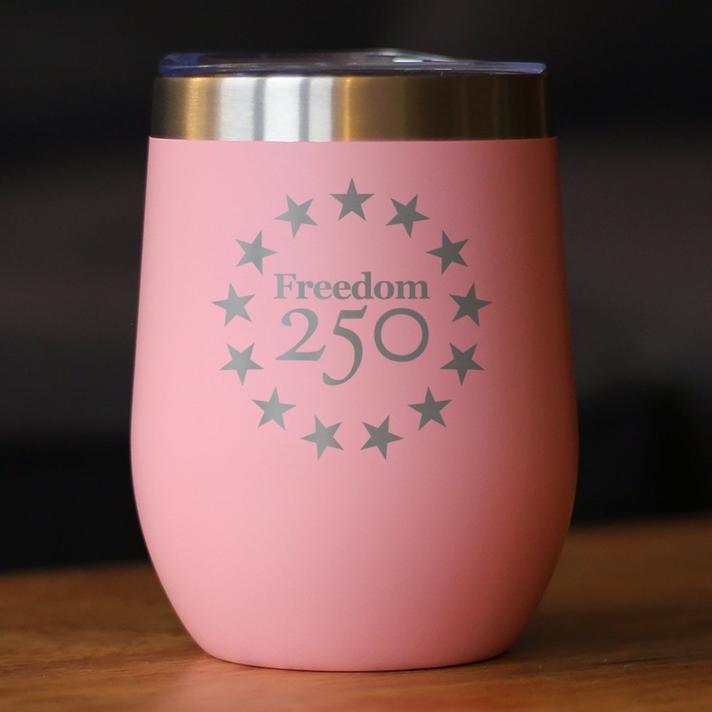 Freedom 250 Betsy Ross Logo Insulated Wine Tumbler with Sliding Lid Official Merch for 250th Anniversary of the USA 12oz Stainless Steel Tumbler