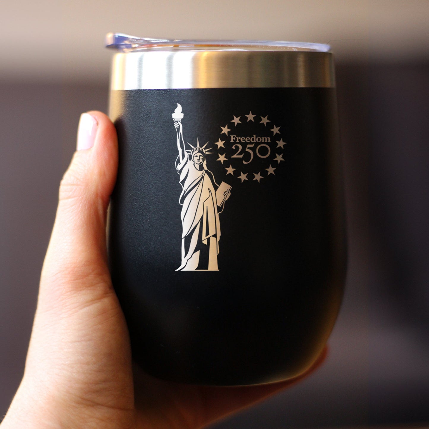 Freedom 250 Statue of Liberty Insulated Wine Tumbler with Sliding Lid Official Merch for 250th Anniversary of the USA 12oz Stainless Steel Tumbler
