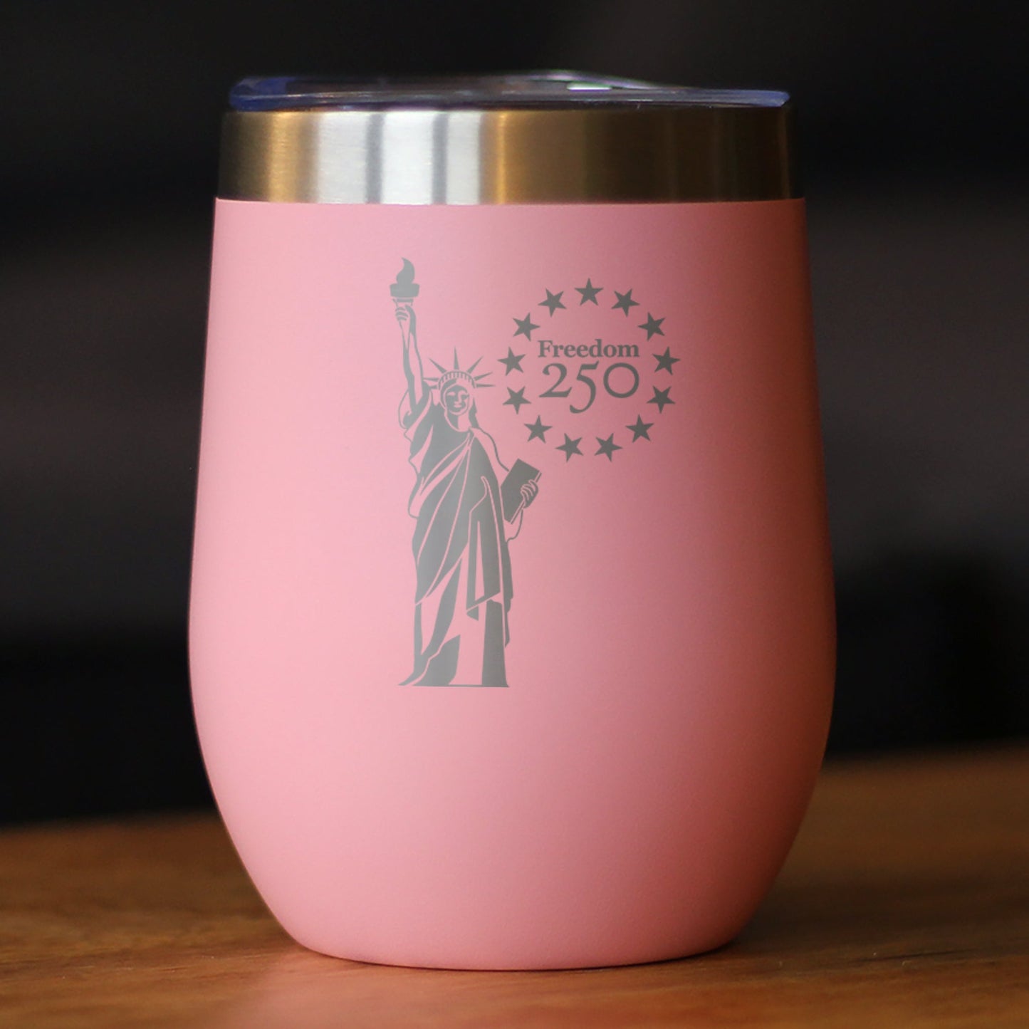 Freedom 250 Statue of Liberty Insulated Wine Tumbler with Sliding Lid Official Merch for 250th Anniversary of the USA 12oz Stainless Steel Tumbler