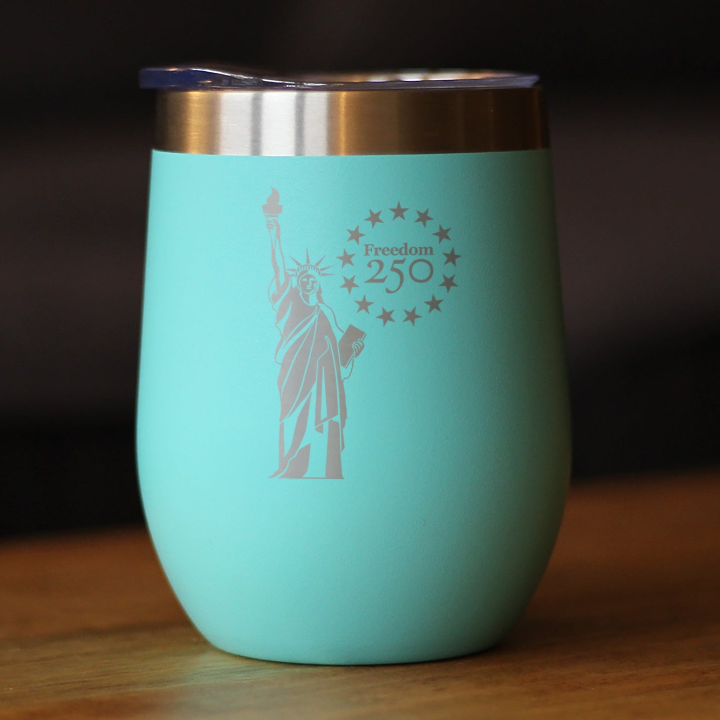 Freedom 250 Statue of Liberty Insulated Wine Tumbler with Sliding Lid Official Merch for 250th Anniversary of the USA 12oz Stainless Steel Tumbler
