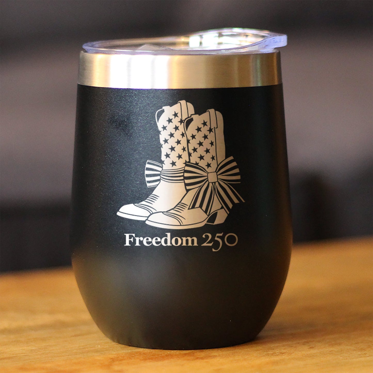 Freedom 250 Cowgirl Boots Insulated Wine Tumbler with Sliding Lid Official Merch for 250th Anniversary of the USA 12oz Stainless Steel Tumbler
