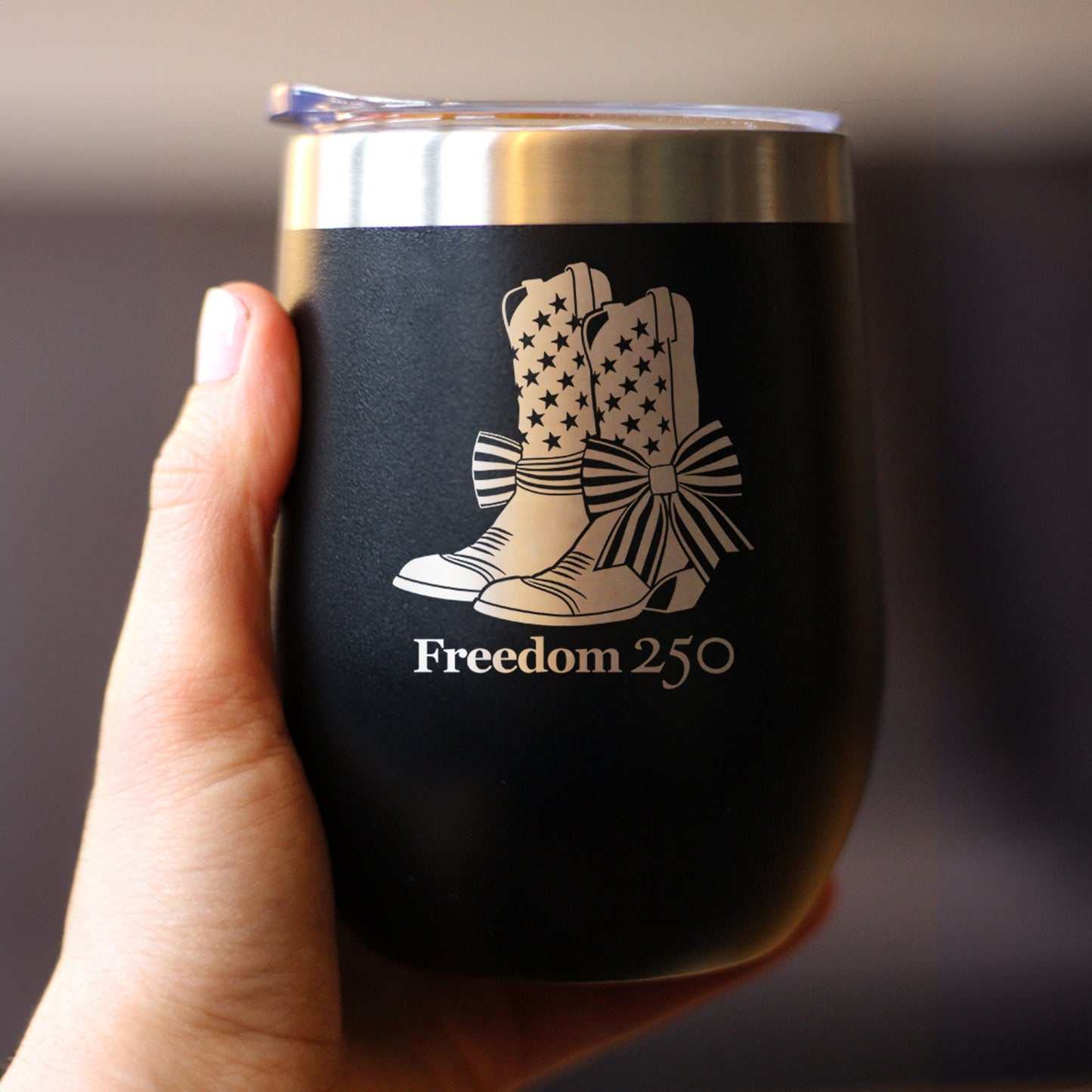 Freedom 250 Cowgirl Boots Insulated Wine Tumbler with Sliding Lid Official Merch for 250th Anniversary of the USA 12oz Stainless Steel Tumbler