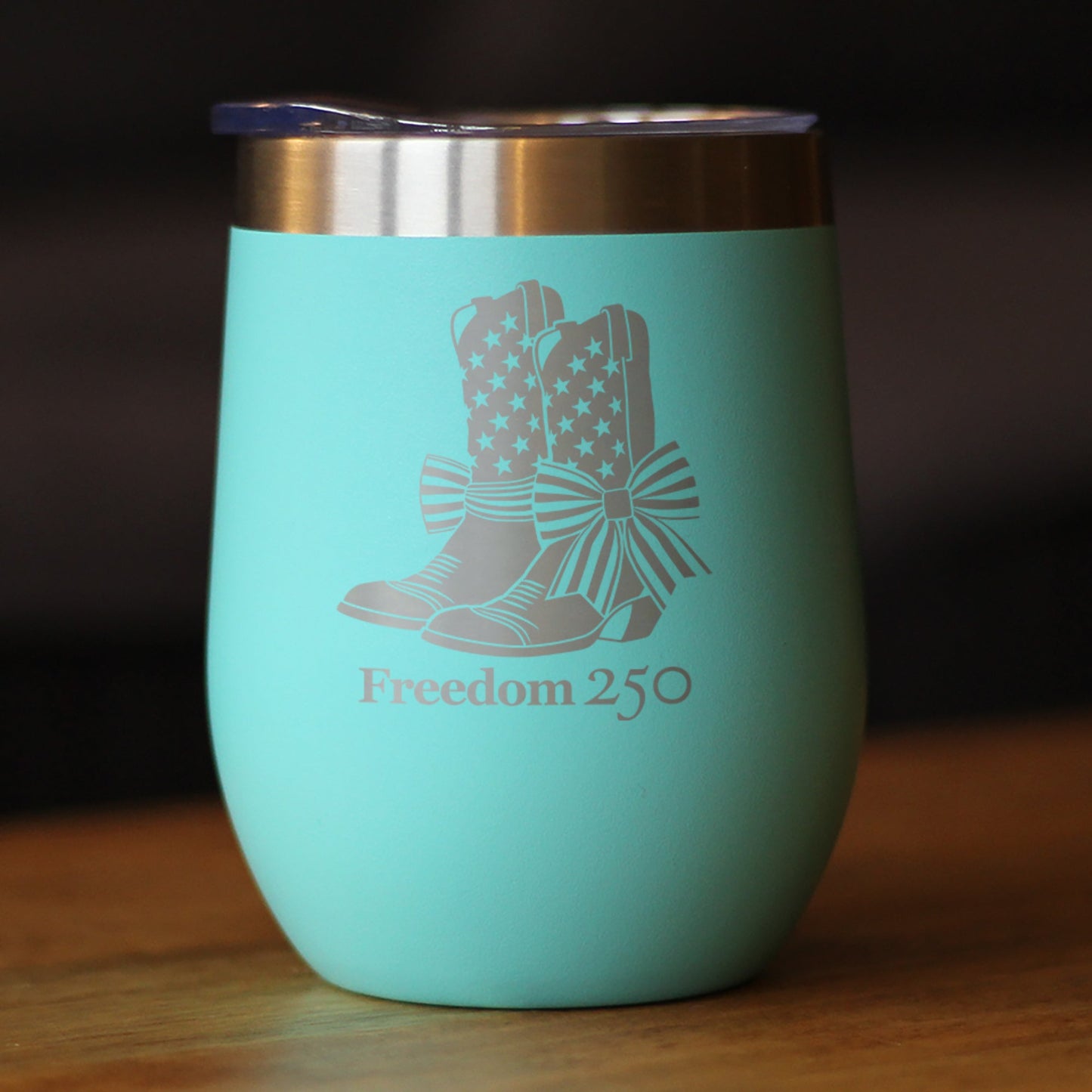 Freedom 250 Cowgirl Boots Insulated Wine Tumbler with Sliding Lid Official Merch for 250th Anniversary of the USA 12oz Stainless Steel Tumbler