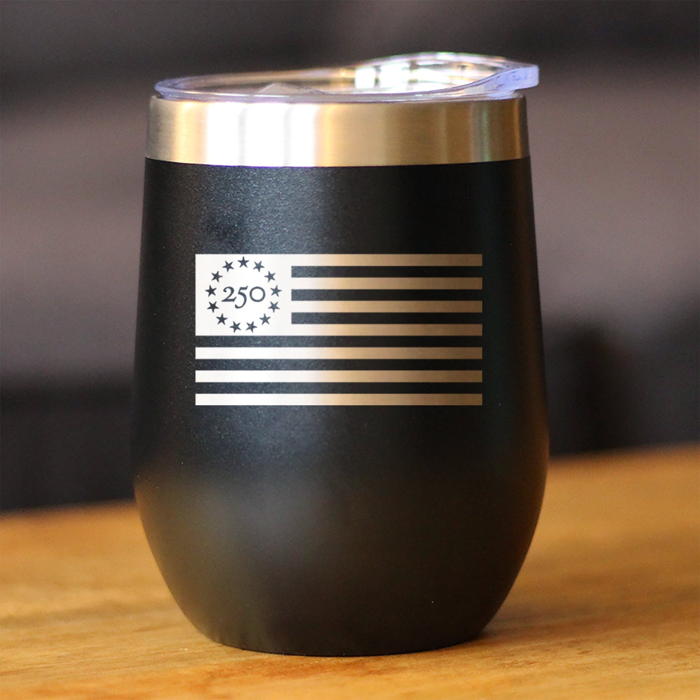 Freedom 250 Flag Logo Insulated Wine Tumbler with Sliding Lid Official Merch for 250th Anniversary of the USA 12oz Stainless Steel Tumbler