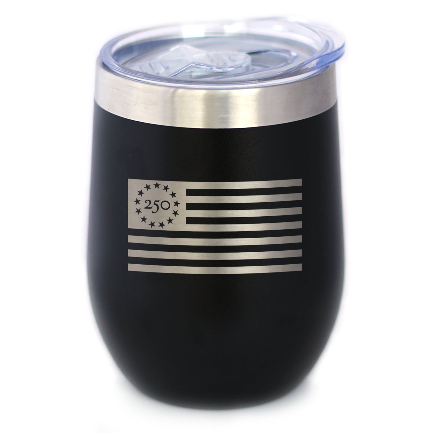 Freedom 250 Flag Logo Insulated Wine Tumbler with Sliding Lid Official Merch for 250th Anniversary of the USA 12oz Stainless Steel Tumbler