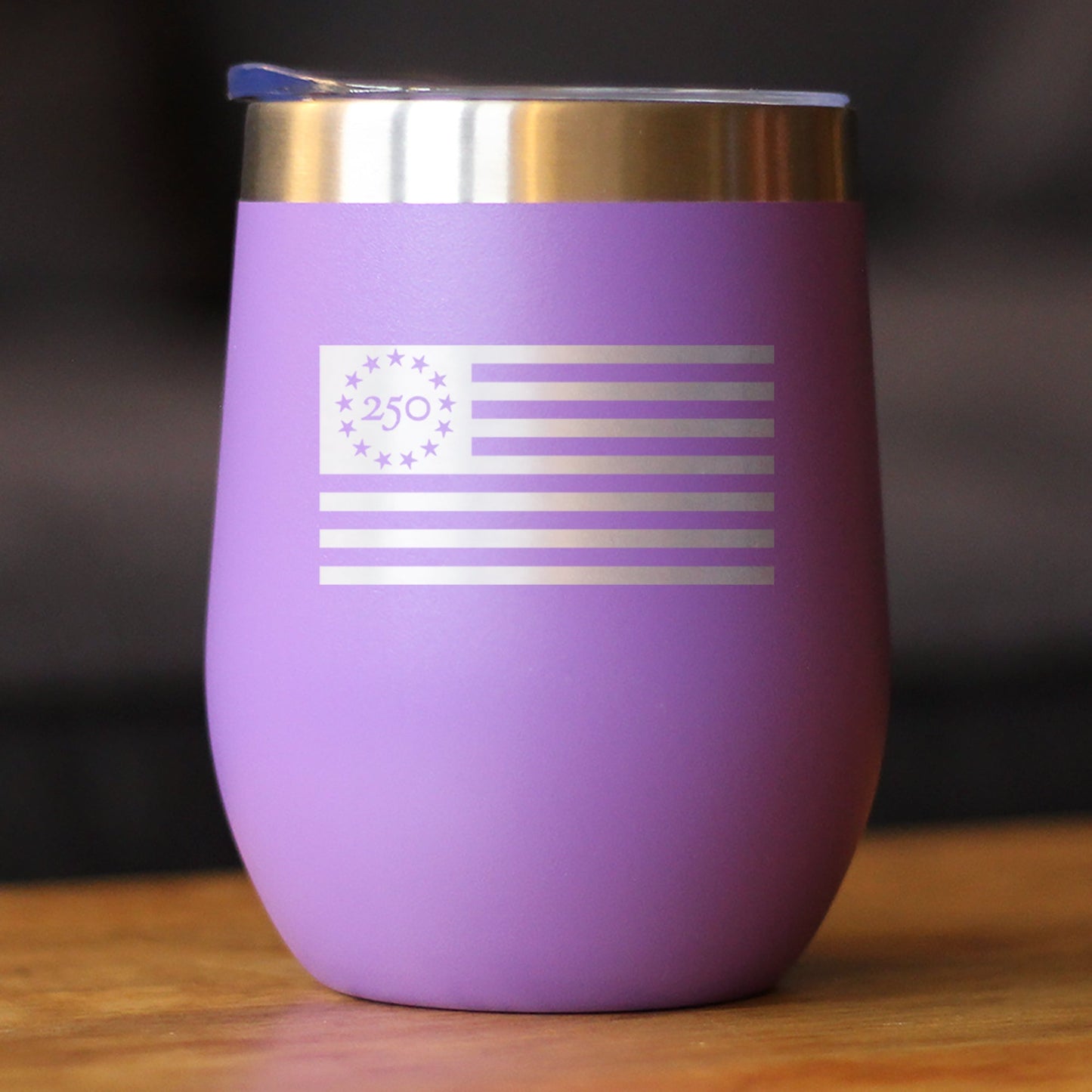 Freedom 250 Flag Logo Insulated Wine Tumbler with Sliding Lid Official Merch for 250th Anniversary of the USA 12oz Stainless Steel Tumbler