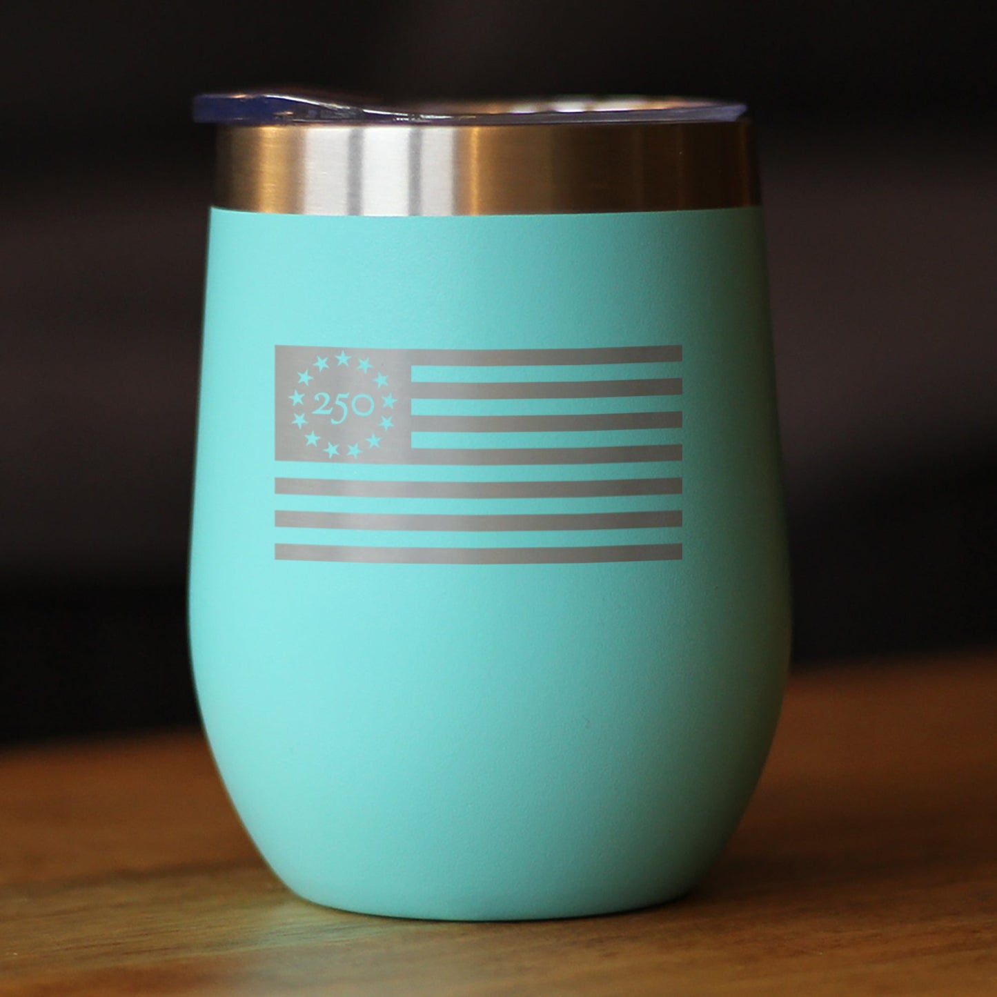 Freedom 250 Flag Logo Insulated Wine Tumbler with Sliding Lid Official Merch for 250th Anniversary of the USA 12oz Stainless Steel Tumbler