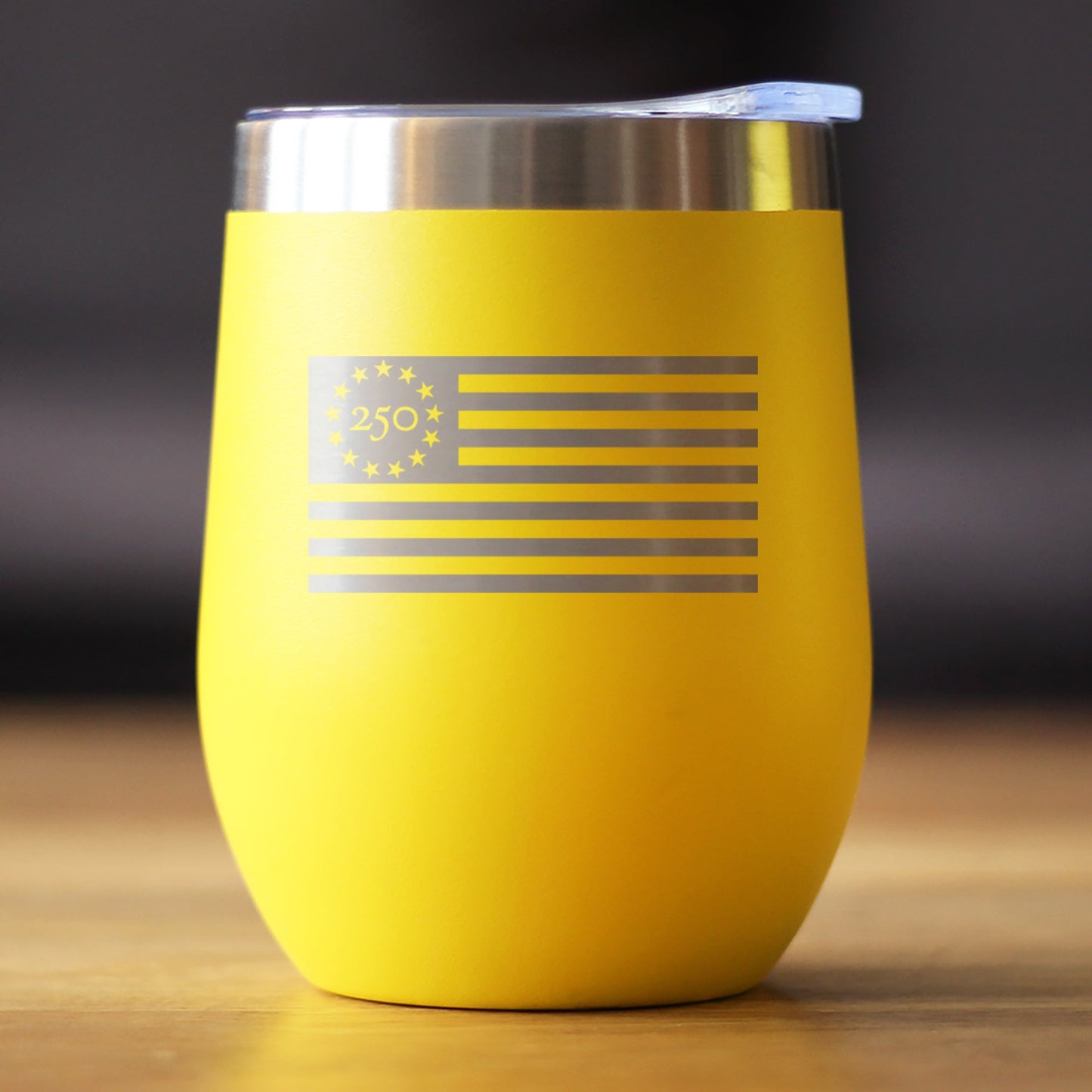 Freedom 250 Flag Logo Insulated Wine Tumbler with Sliding Lid Official Merch for 250th Anniversary of the USA 12oz Stainless Steel Tumbler