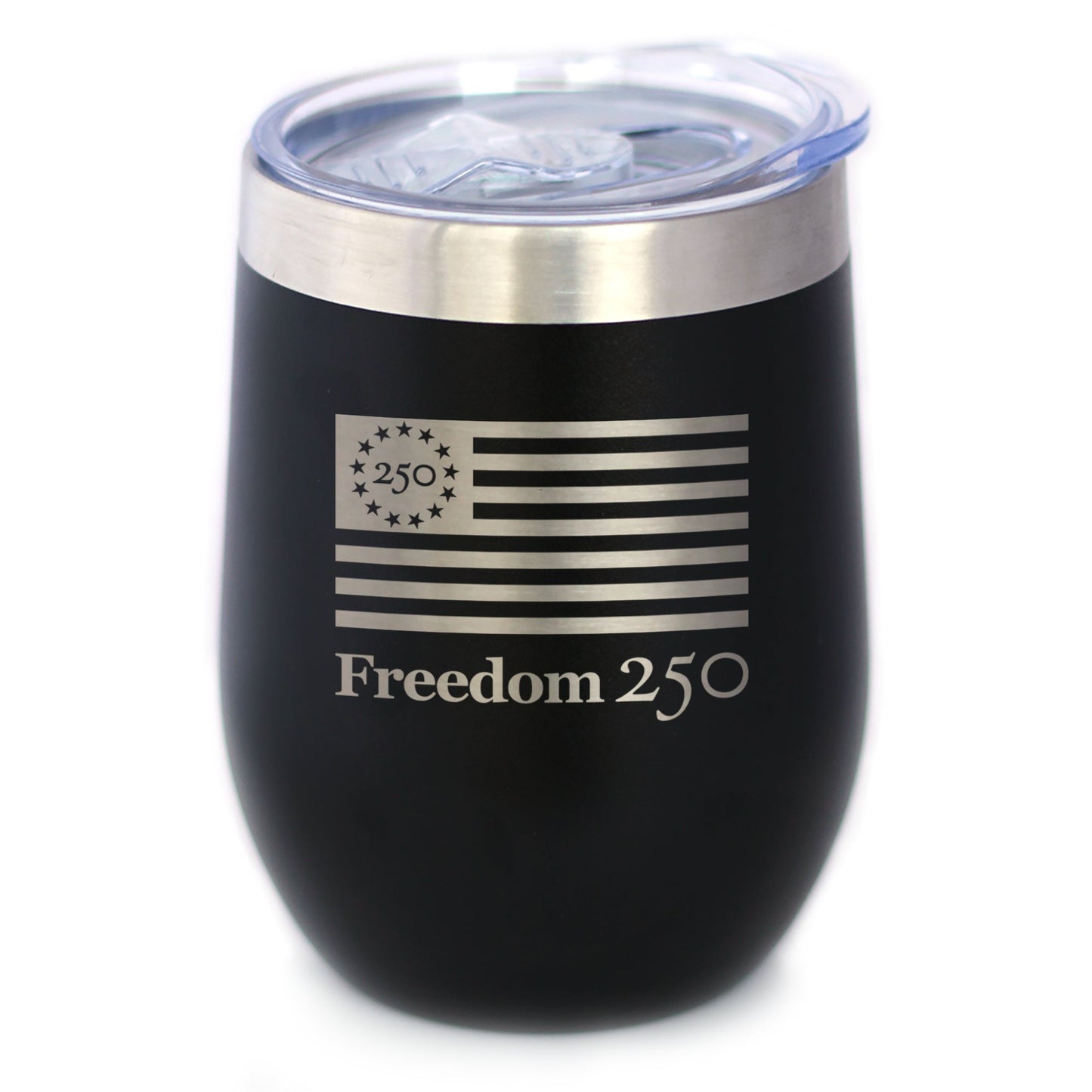 Freedom 250 Logo Insulated Wine Tumbler with Sliding Lid Official Merch for 250th Anniversary of the USA 12oz Stainless Steel Tumbler