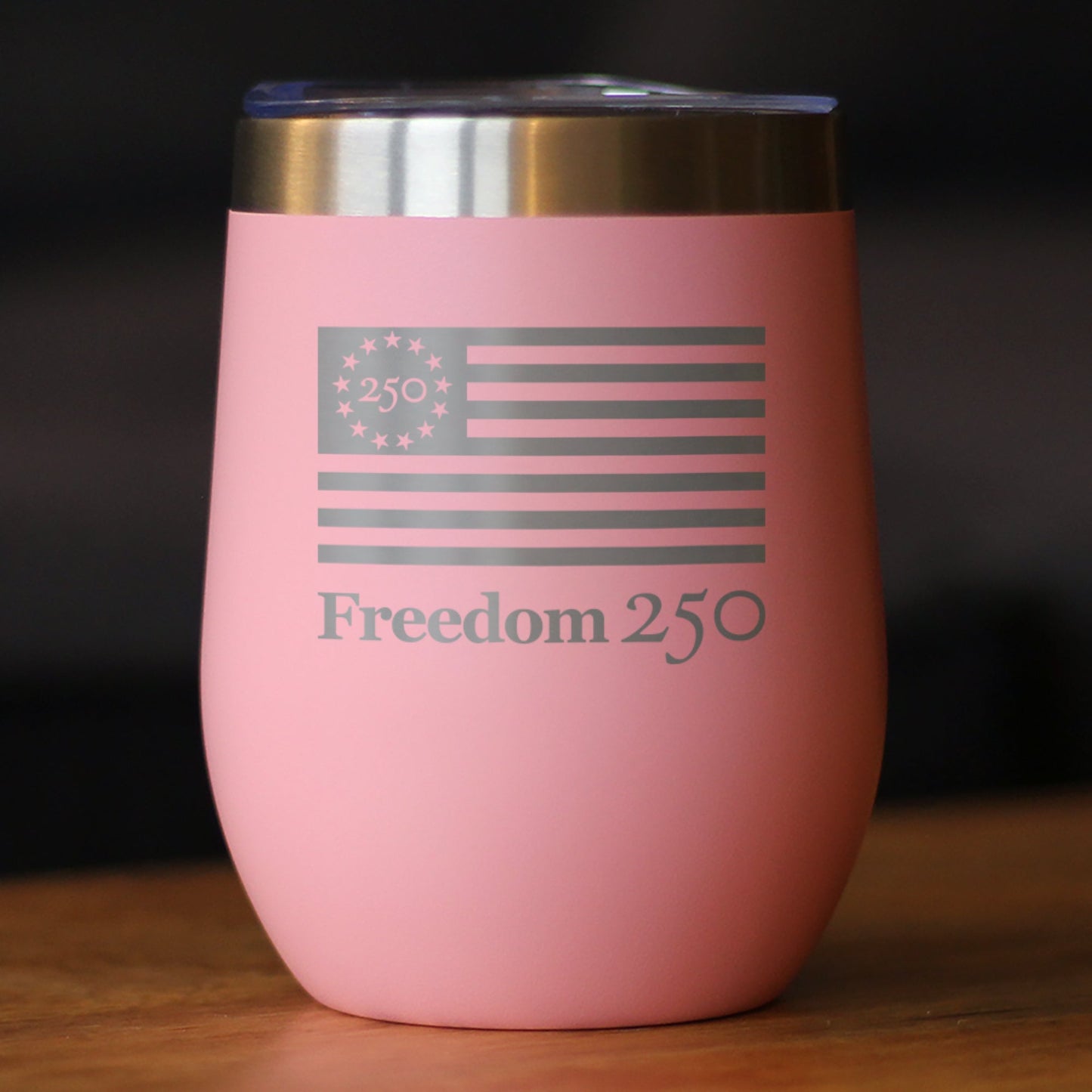 Freedom 250 Logo Insulated Wine Tumbler with Sliding Lid Official Merch for 250th Anniversary of the USA 12oz Stainless Steel Tumbler