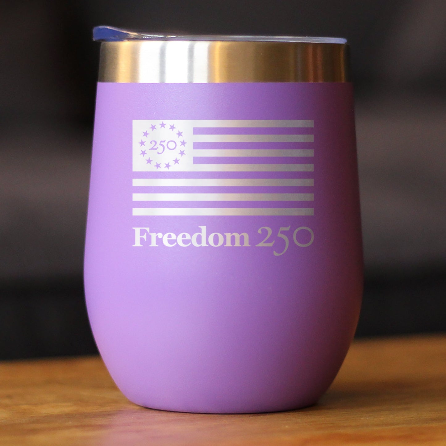 Freedom 250 Logo Insulated Wine Tumbler with Sliding Lid Official Merch for 250th Anniversary of the USA 12oz Stainless Steel Tumbler