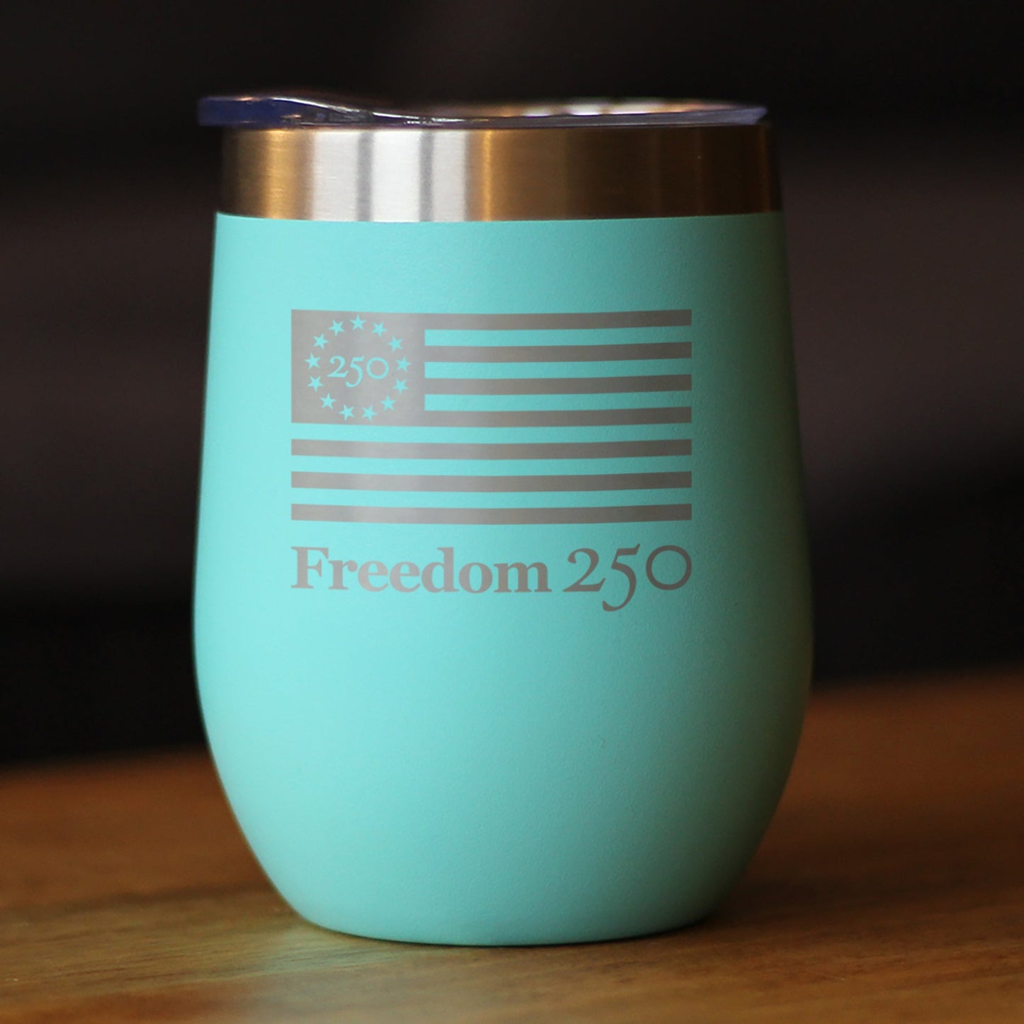 Freedom 250 Logo Insulated Wine Tumbler with Sliding Lid Official Merch for 250th Anniversary of the USA 12oz Stainless Steel Tumbler