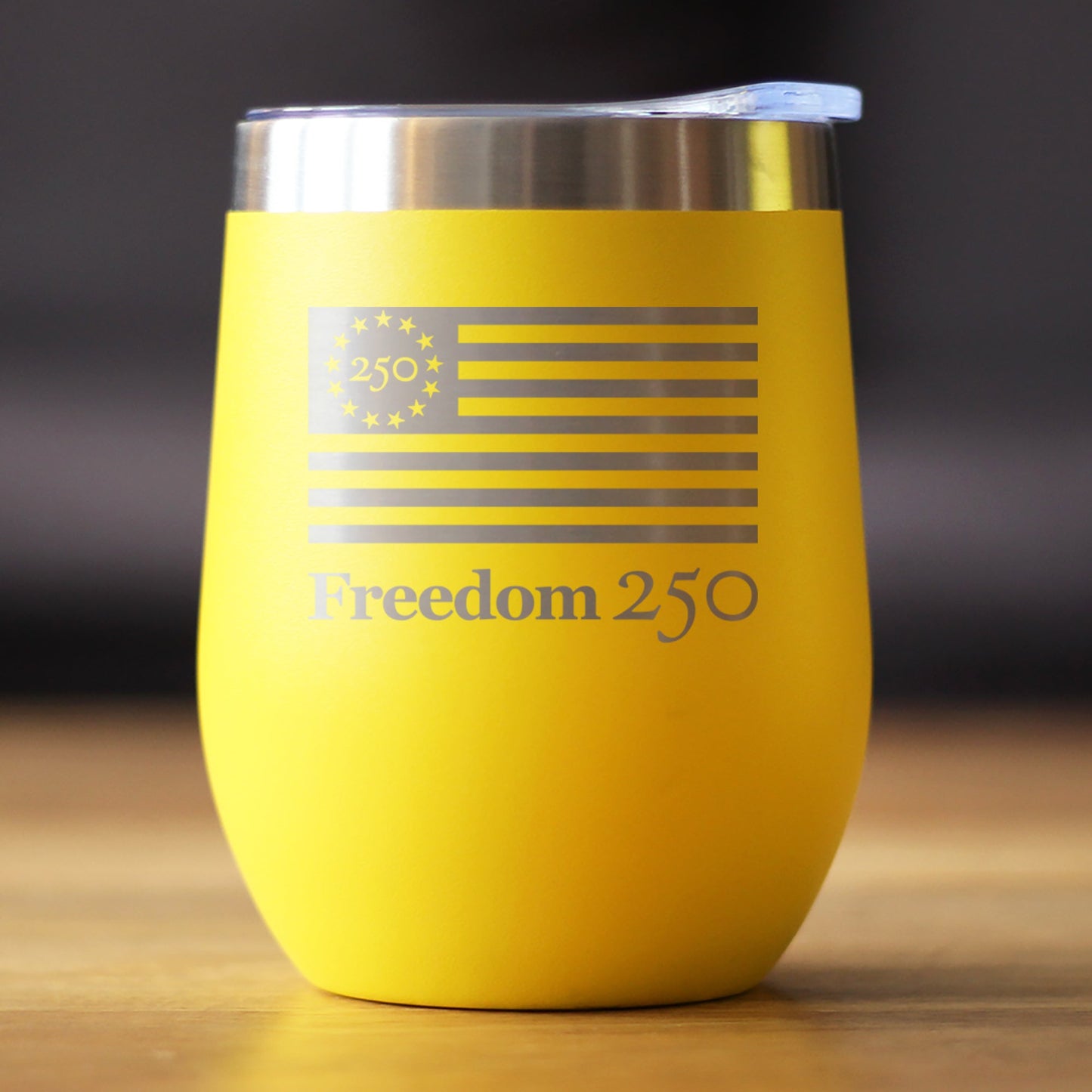 Freedom 250 Logo Insulated Wine Tumbler with Sliding Lid Official Merch for 250th Anniversary of the USA 12oz Stainless Steel Tumbler