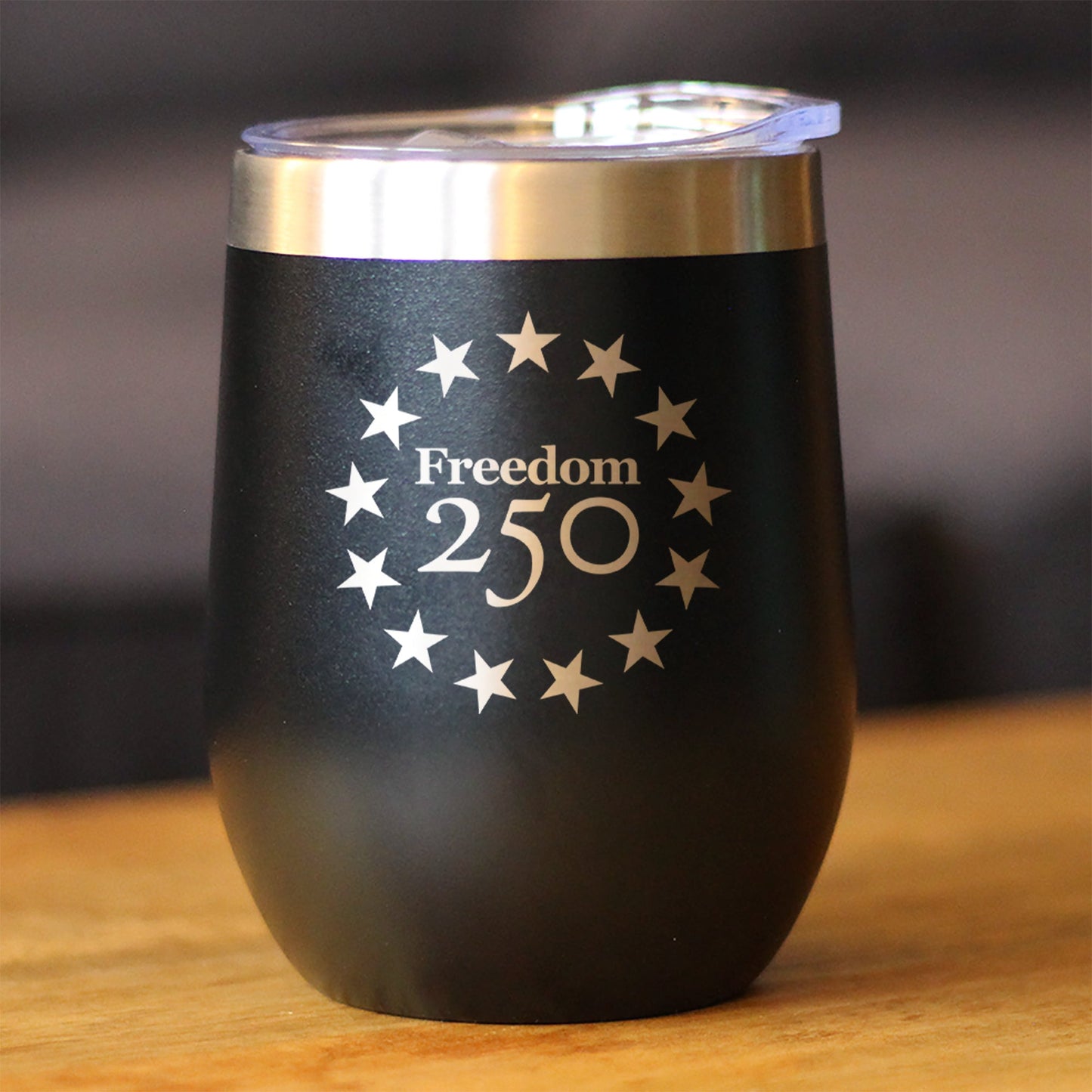 Freedom 250 Betsy Ross Logo Insulated Wine Tumbler with Sliding Lid Official Merch for 250th Anniversary of the USA 12oz Stainless Steel Tumbler