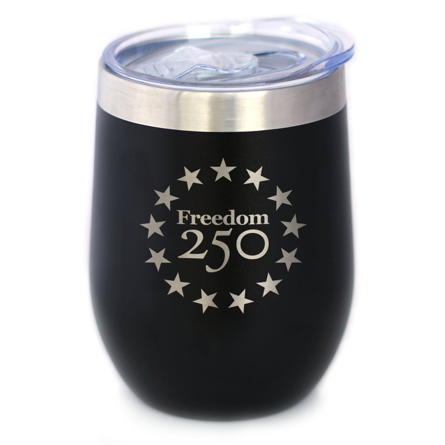 Freedom 250 Betsy Ross Logo Insulated Wine Tumbler with Sliding Lid Official Merch for 250th Anniversary of the USA 12oz Stainless Steel Tumbler