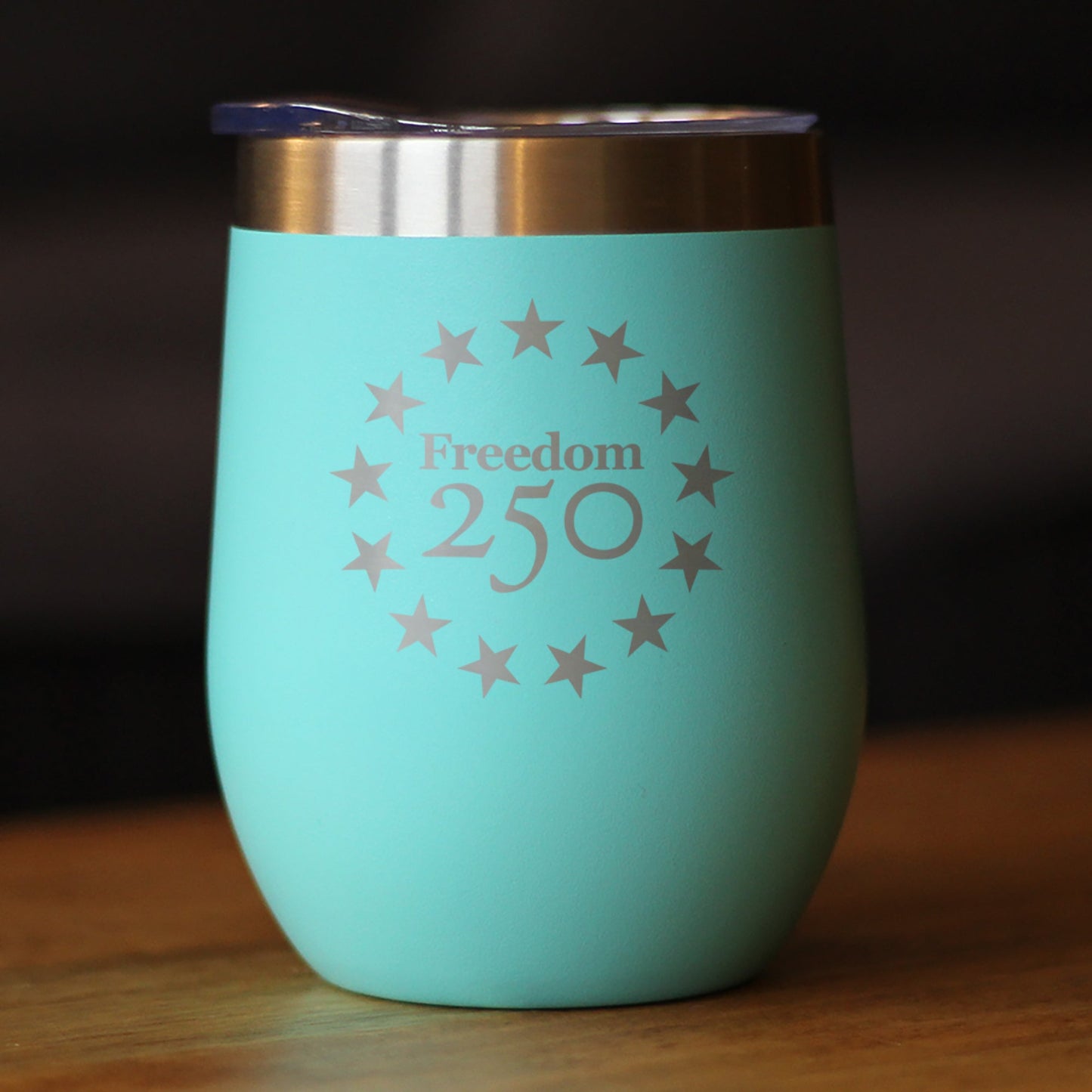 Freedom 250 Betsy Ross Logo Insulated Wine Tumbler with Sliding Lid Official Merch for 250th Anniversary of the USA 12oz Stainless Steel Tumbler