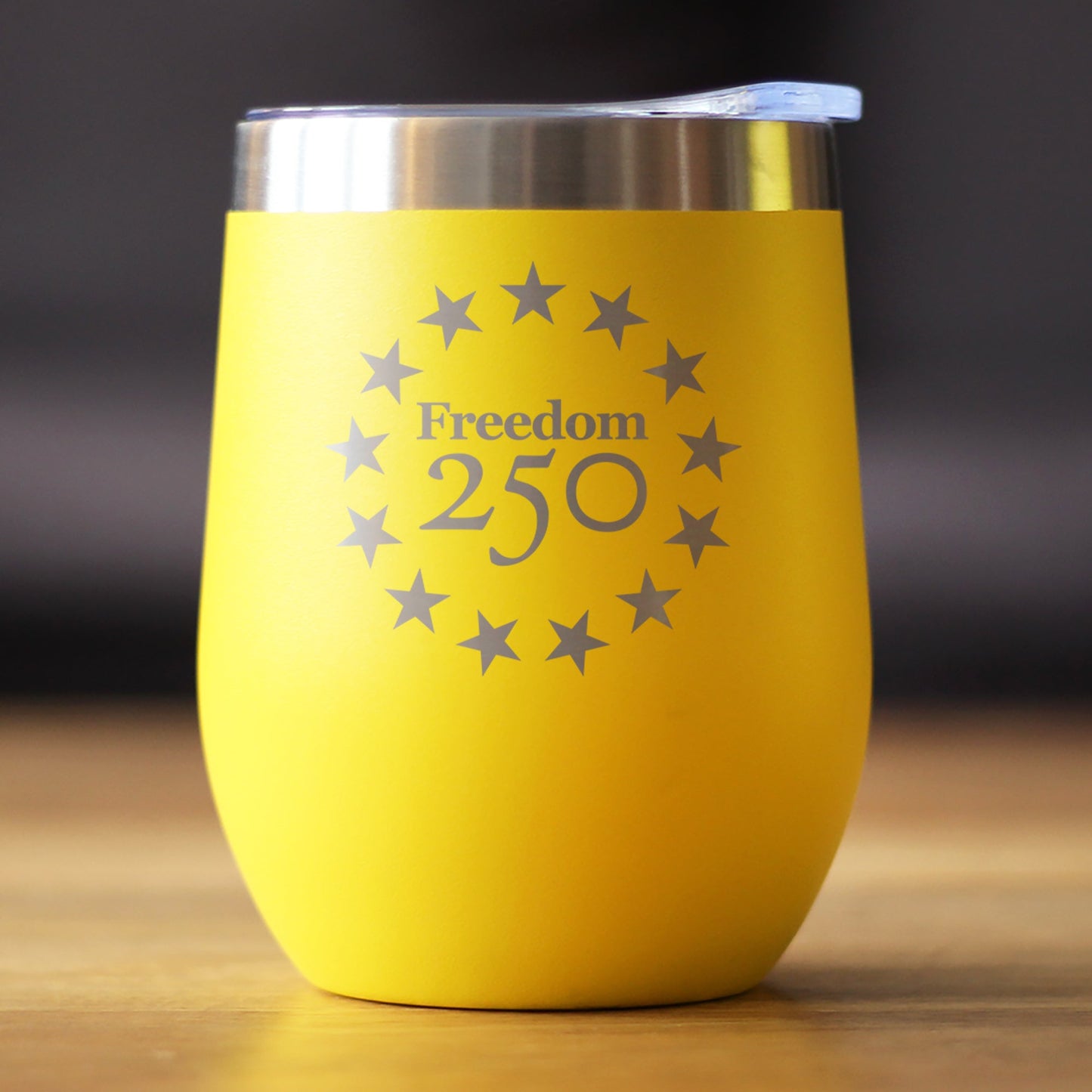 Freedom 250 Betsy Ross Logo Insulated Wine Tumbler with Sliding Lid Official Merch for 250th Anniversary of the USA 12oz Stainless Steel Tumbler