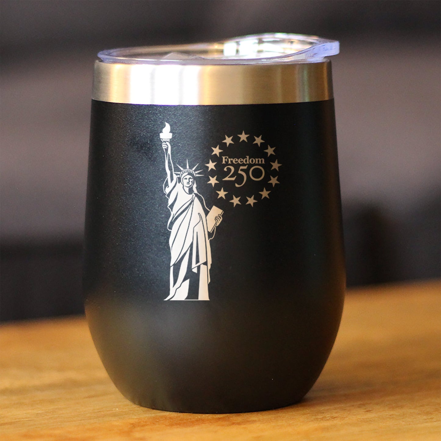 Freedom 250 Statue of Liberty Insulated Wine Tumbler with Sliding Lid Official Merch for 250th Anniversary of the USA 12oz Stainless Steel Tumbler