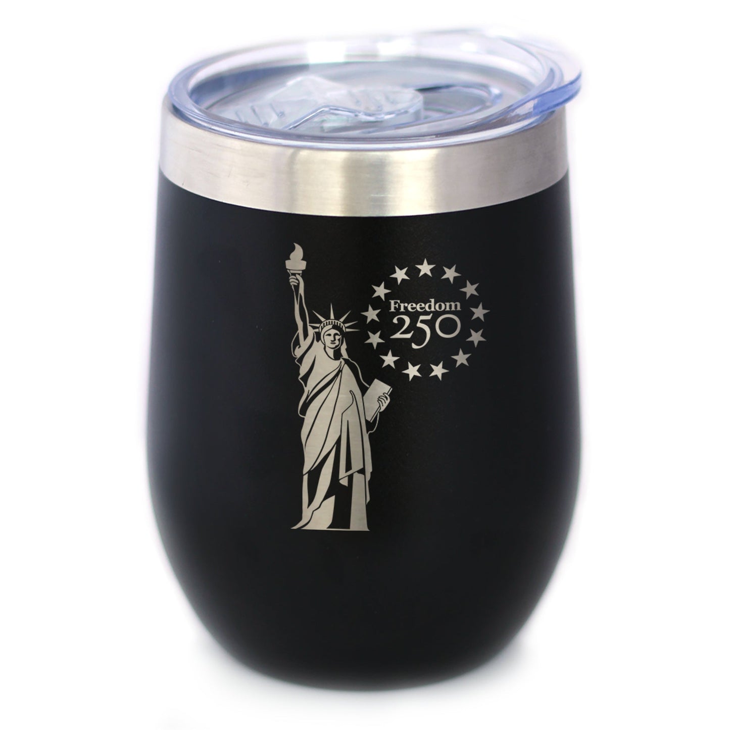Freedom 250 Statue of Liberty Insulated Wine Tumbler with Sliding Lid Official Merch for 250th Anniversary of the USA 12oz Stainless Steel Tumbler