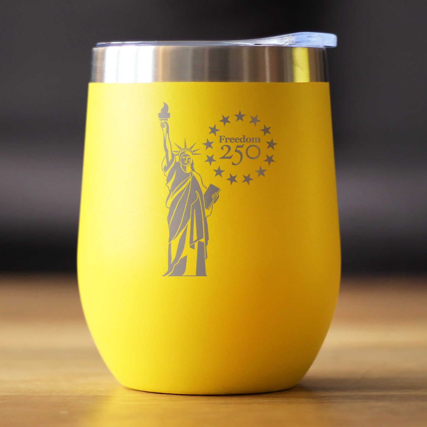 Freedom 250 Statue of Liberty Insulated Wine Tumbler with Sliding Lid Official Merch for 250th Anniversary of the USA 12oz Stainless Steel Tumbler