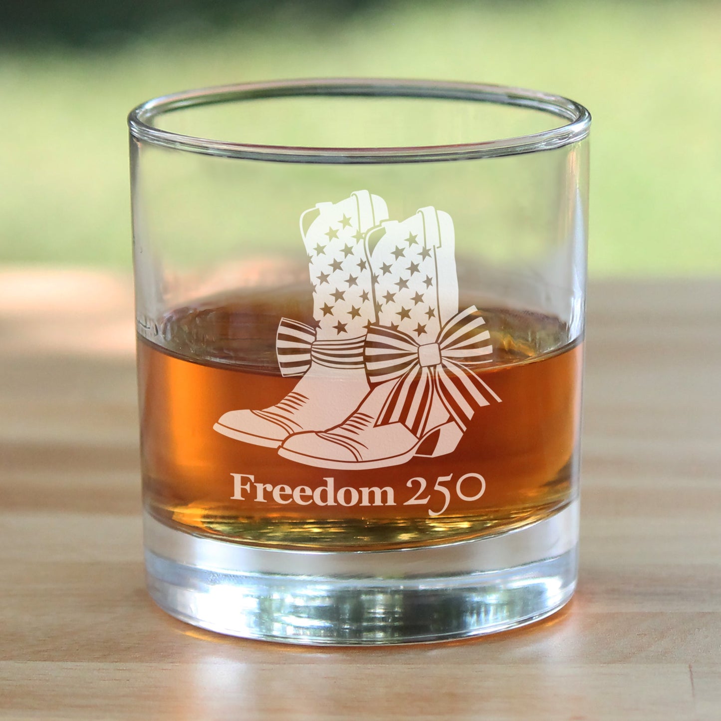 Freedom 250 Cowgirl Boots Engraved Rocks Glass 10.25 oz