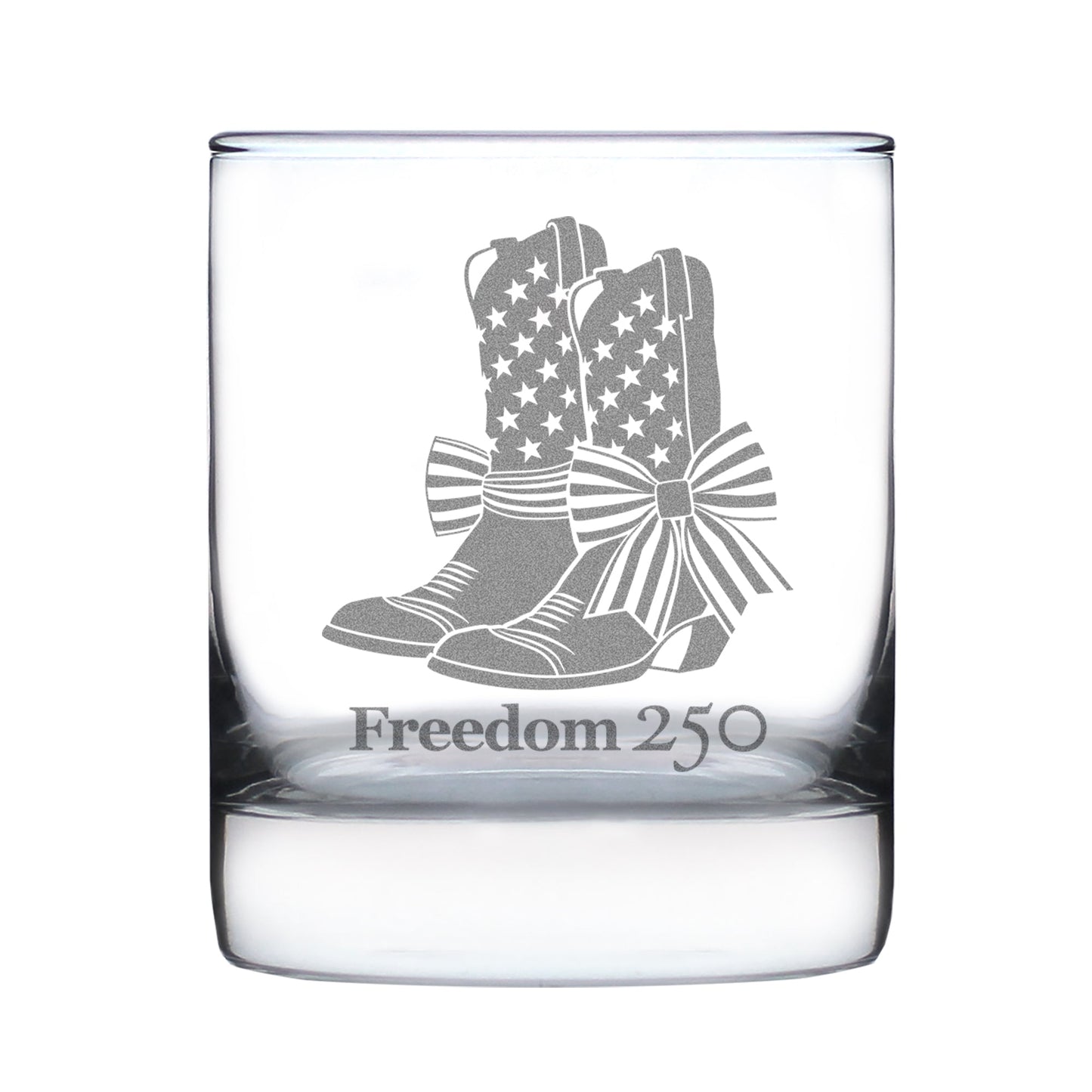 Freedom 250 Cowgirl Boots Engraved Rocks Glass 10.25 oz