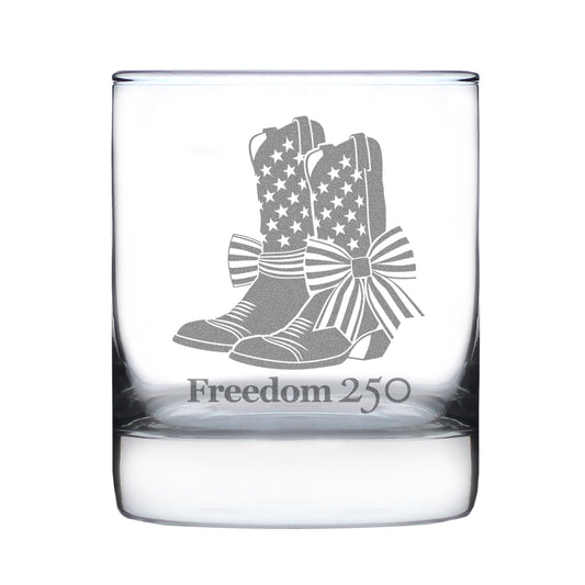 Freedom 250 Cowgirl Boots Engraved Rocks Glass 10.25 oz