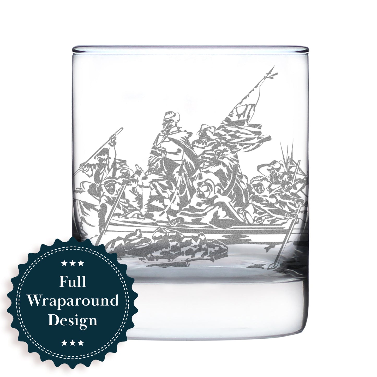 Freedom 250 Washington Crossing the Delaware Engraved Rocks Glass Official Merch for 250th Anniversary of the USA Weighted Whiskey Glasses - 10.25 oz