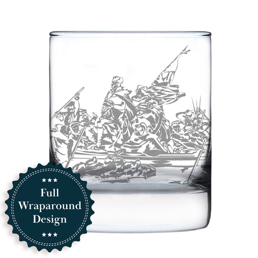 Freedom 250 Washington Crossing the Delaware Engraved Rocks Glass 10.25 oz