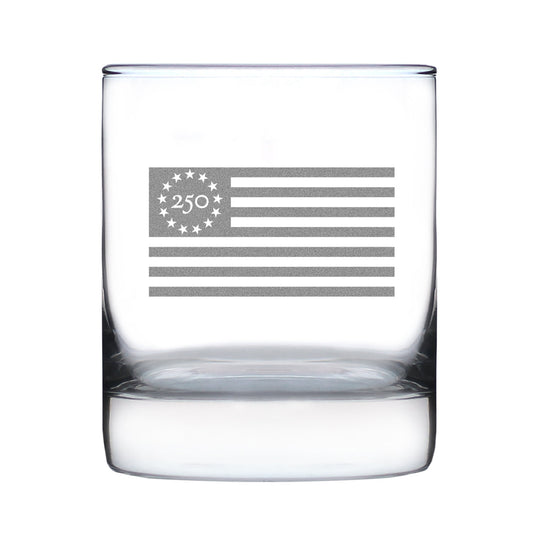 Freedom 250 Flag Logo Engraved Rocks Glass 10.25 oz