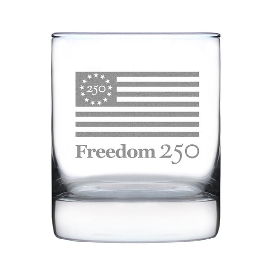 Freedom 250 Logo Engraved Rocks Glass 10.25 oz