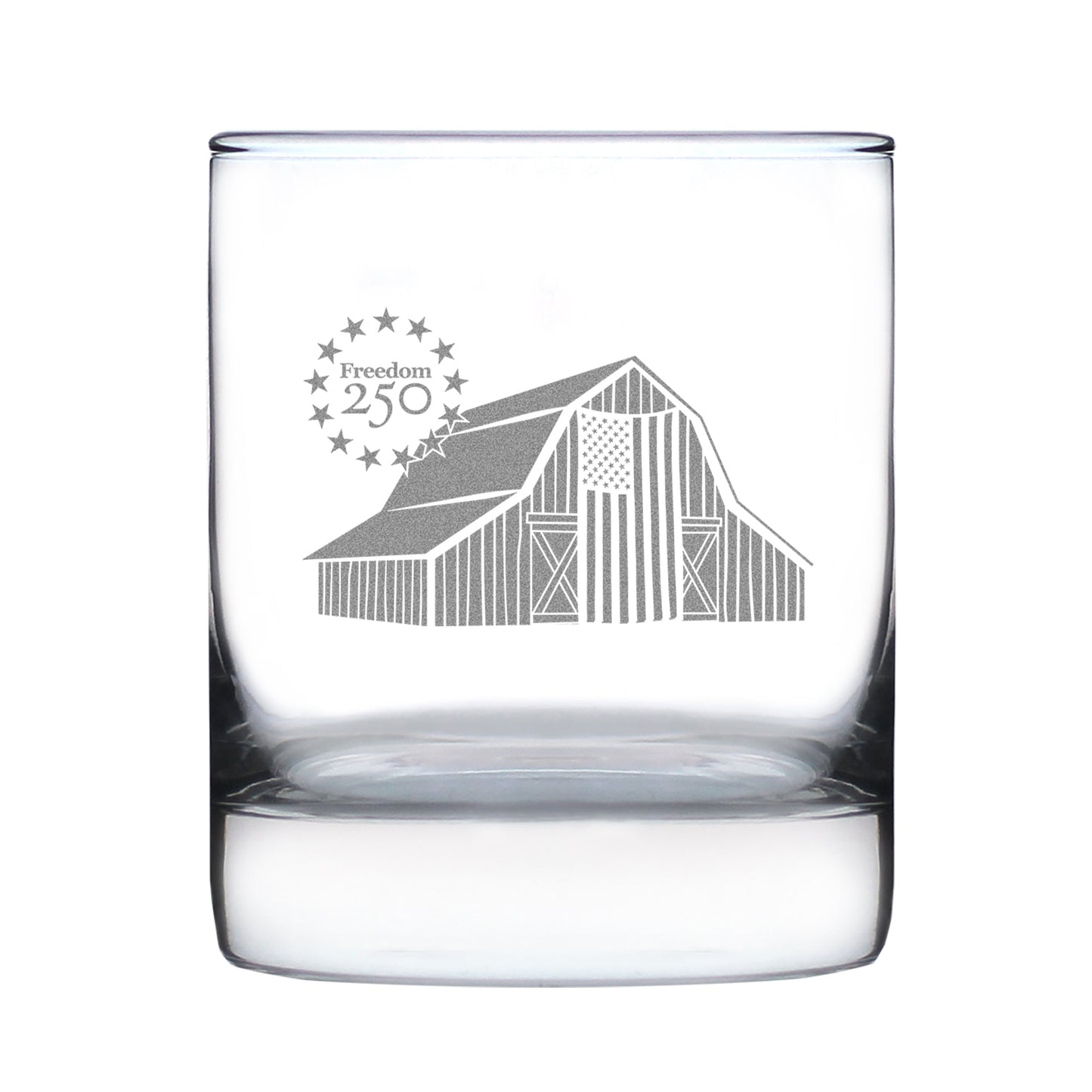 Freedom 250 Homestead Barn Engraved Rocks Glass 10.25 oz