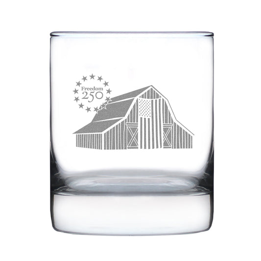 Freedom 250 Homestead Barn Engraved Rocks Glass 10.25 oz