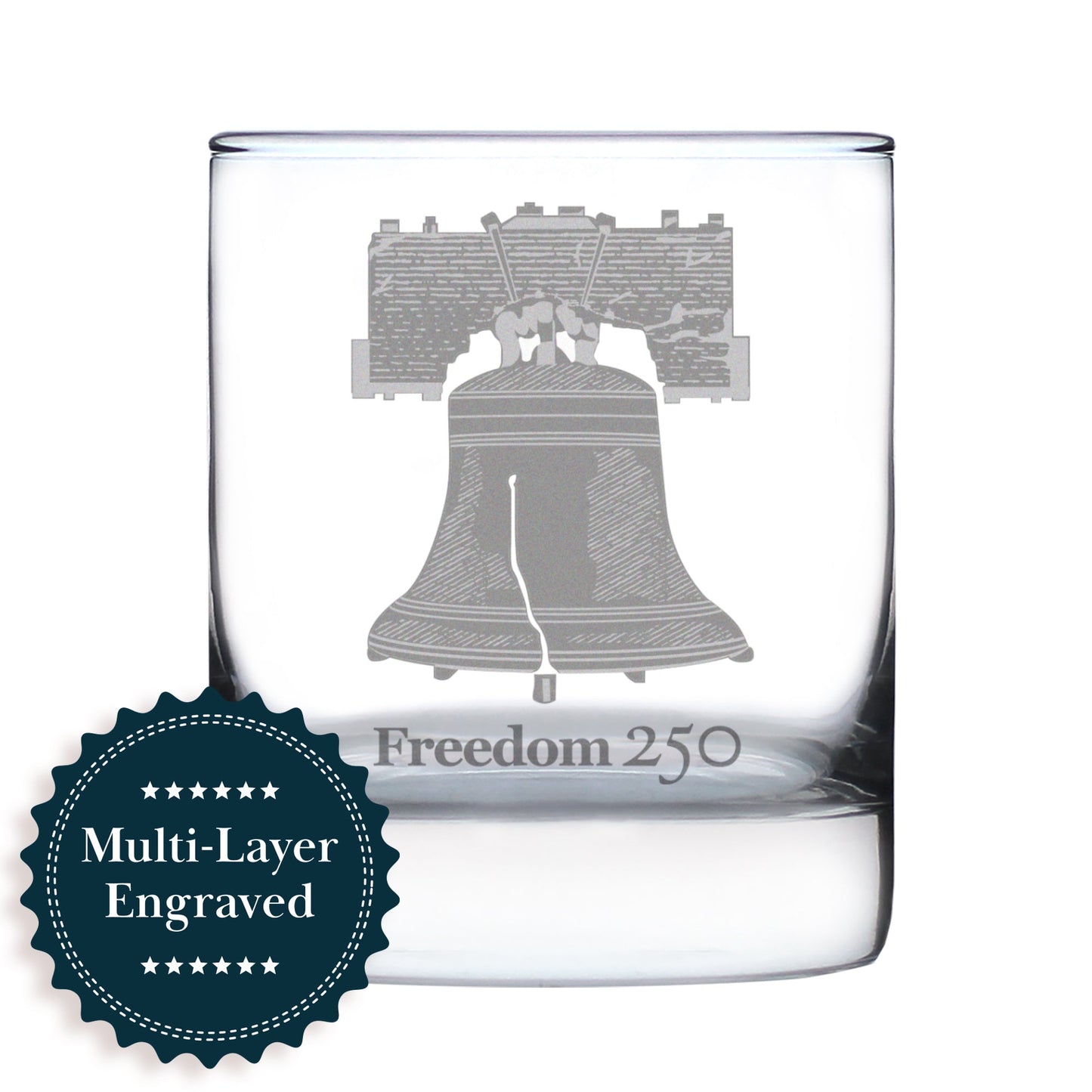 Freedom 250 Liberty Bell Engraved Rocks Glass Official Merch for 250th Anniversary of the USA Weighted Whiskey Glasses - 10.25 oz