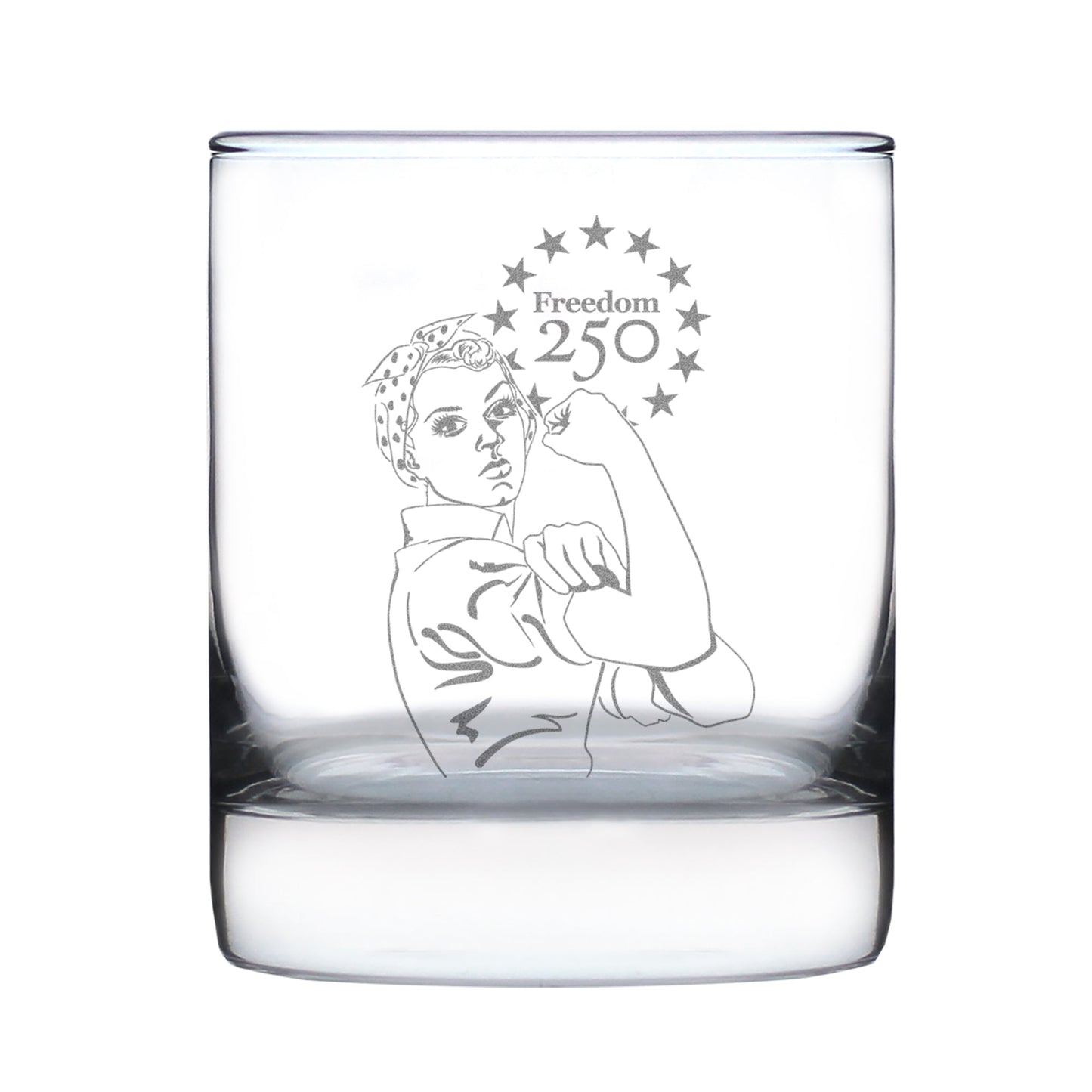 Freedom 250 Rosie the Riveter Engraved Rocks Glass 10.25 oz