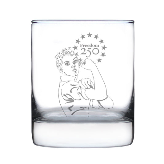 Freedom 250 Rosie the Riveter Engraved Rocks Glass 10.25 oz