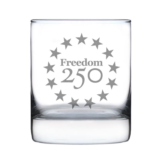 Freedom 250 Betsy Ross Logo Engraved Rocks Glass 10.25 oz